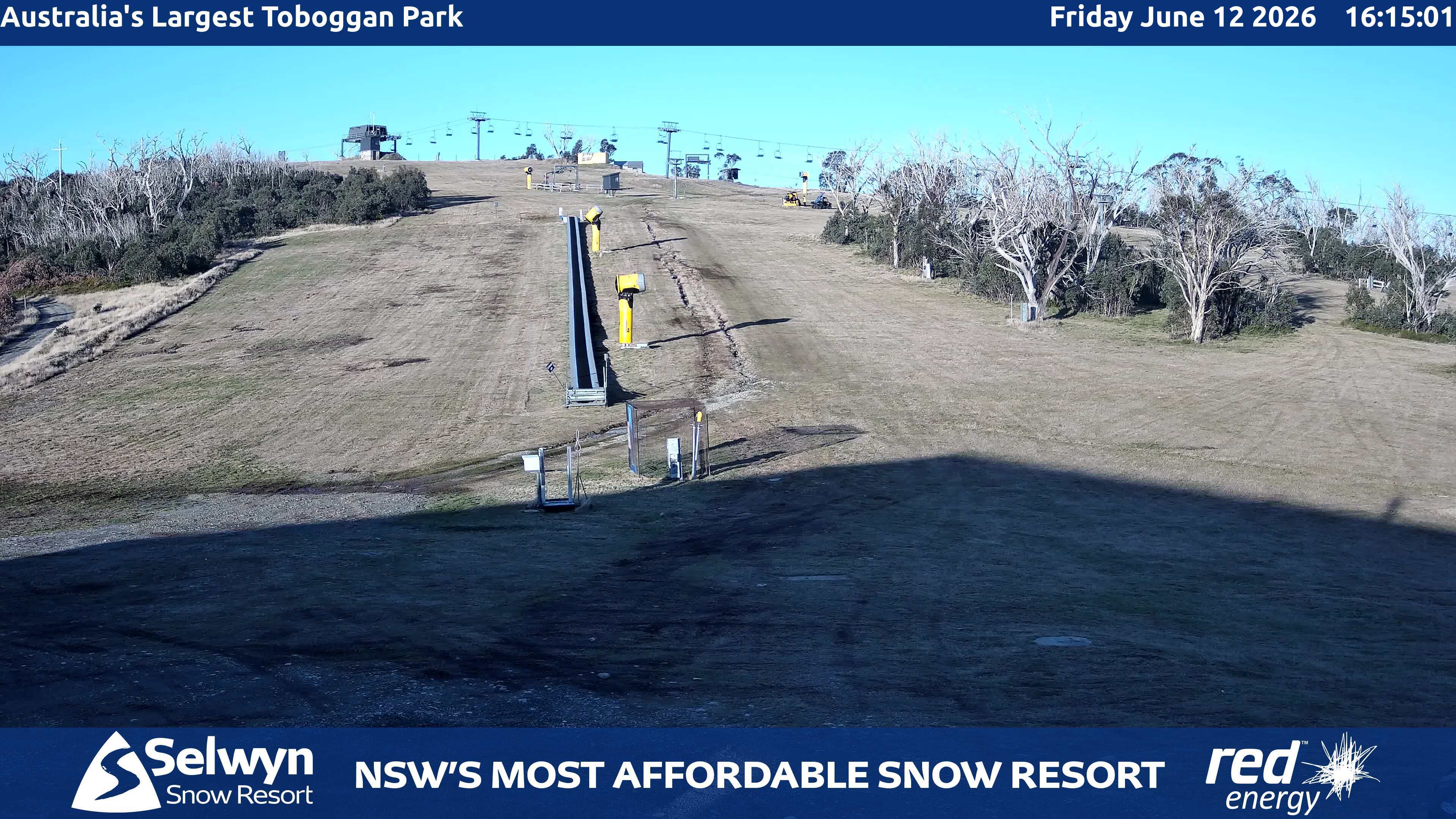 Selwyn Snow Resort Toboggan Park snow cam captured at 12 June 2026, 6:19 am