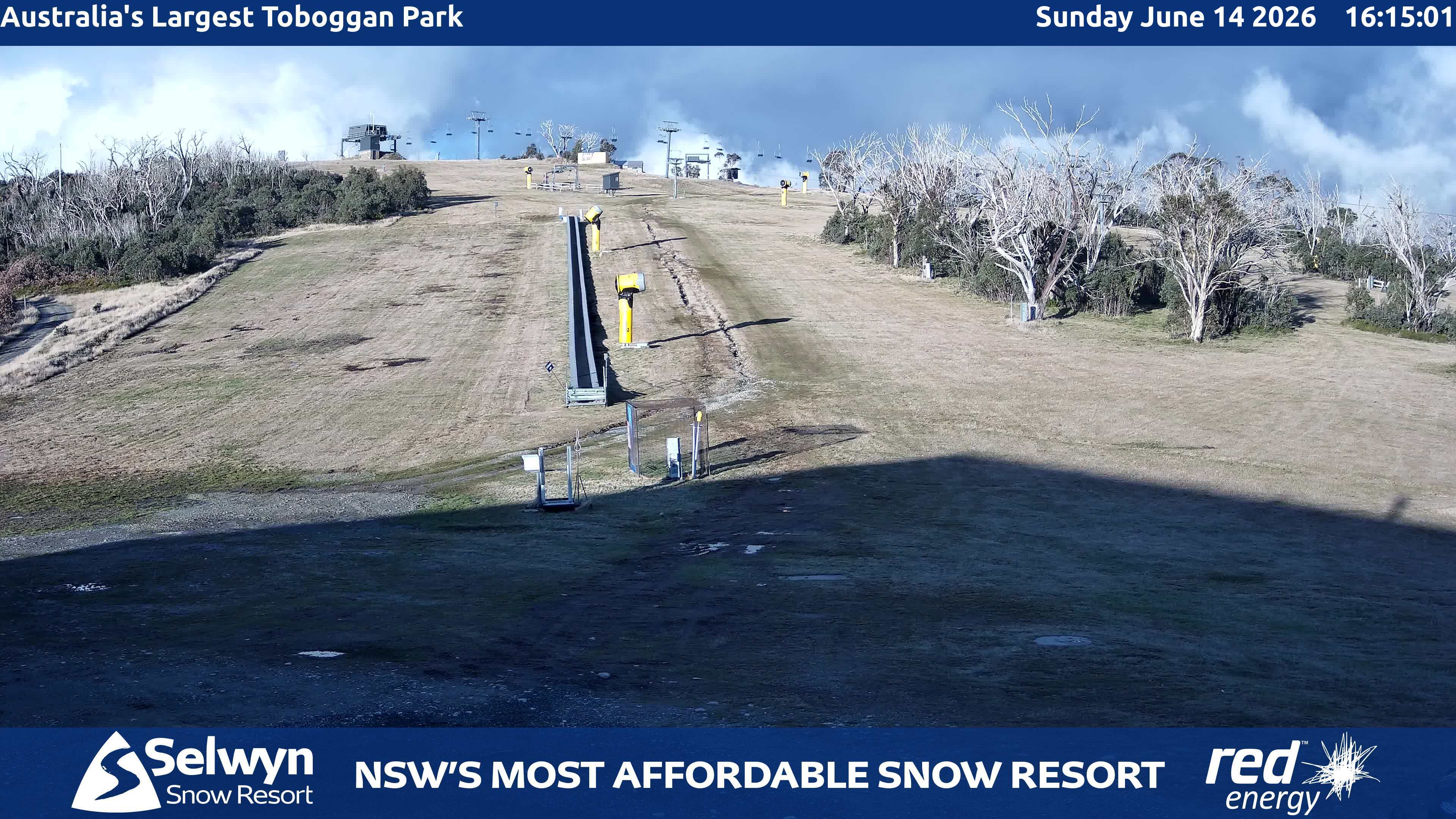 Selwyn Snow Resort Toboggan Park snow cam captured at 14 June 2026, 6:17 am