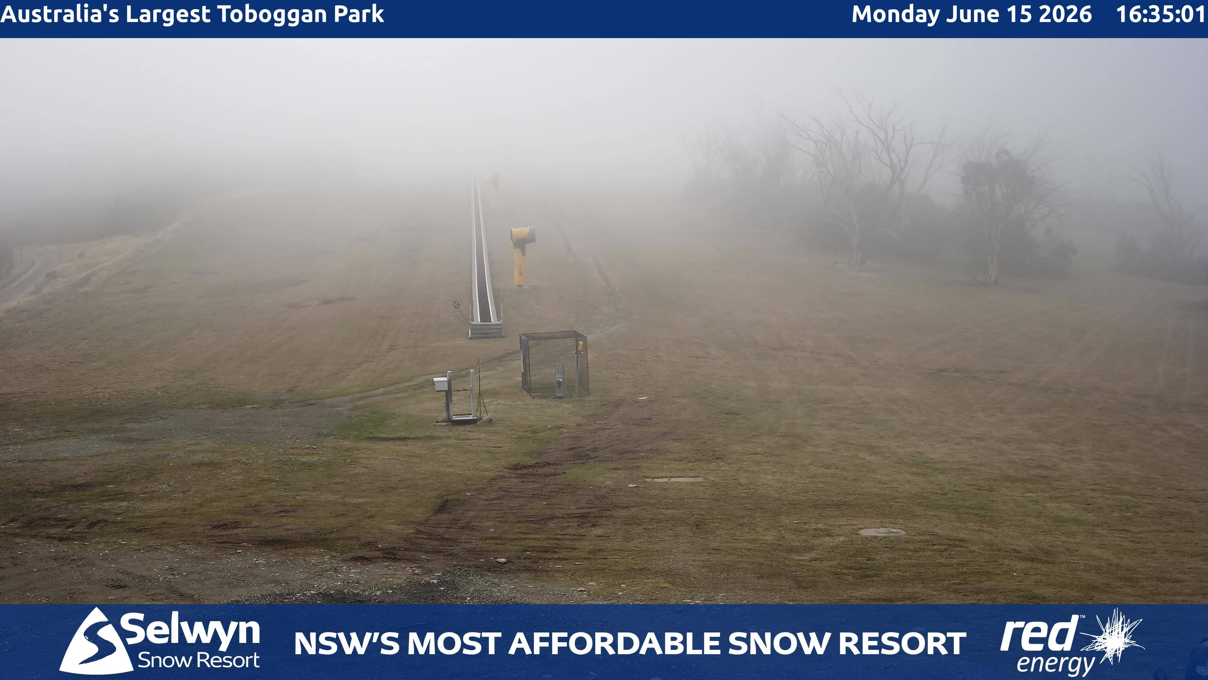 Selwyn Snow Resort Toboggan Park snow cam captured at 15 June 2026, 6:35 am