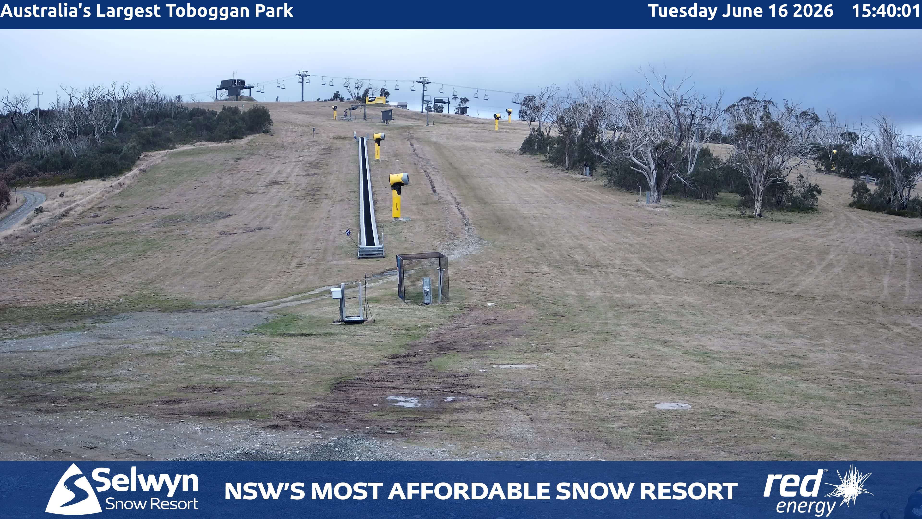 Selwyn Snow Resort Toboggan Park snow cam captured at 16 June 2026, 5:42 am