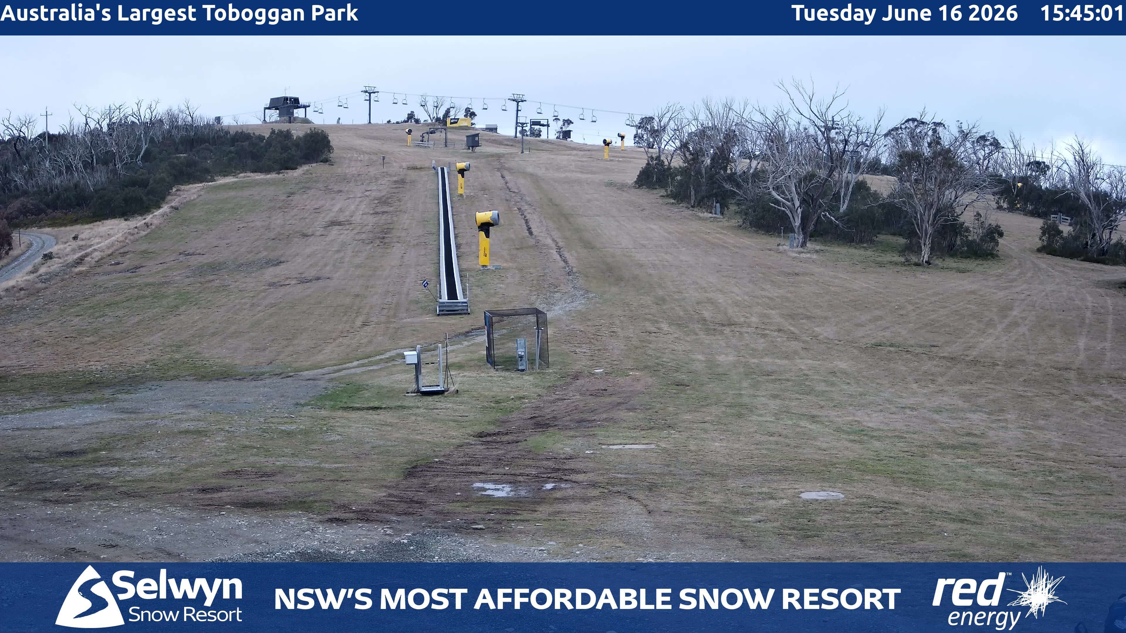 Selwyn Snow Resort Toboggan Park snow cam captured at 16 June 2026, 5:48 am