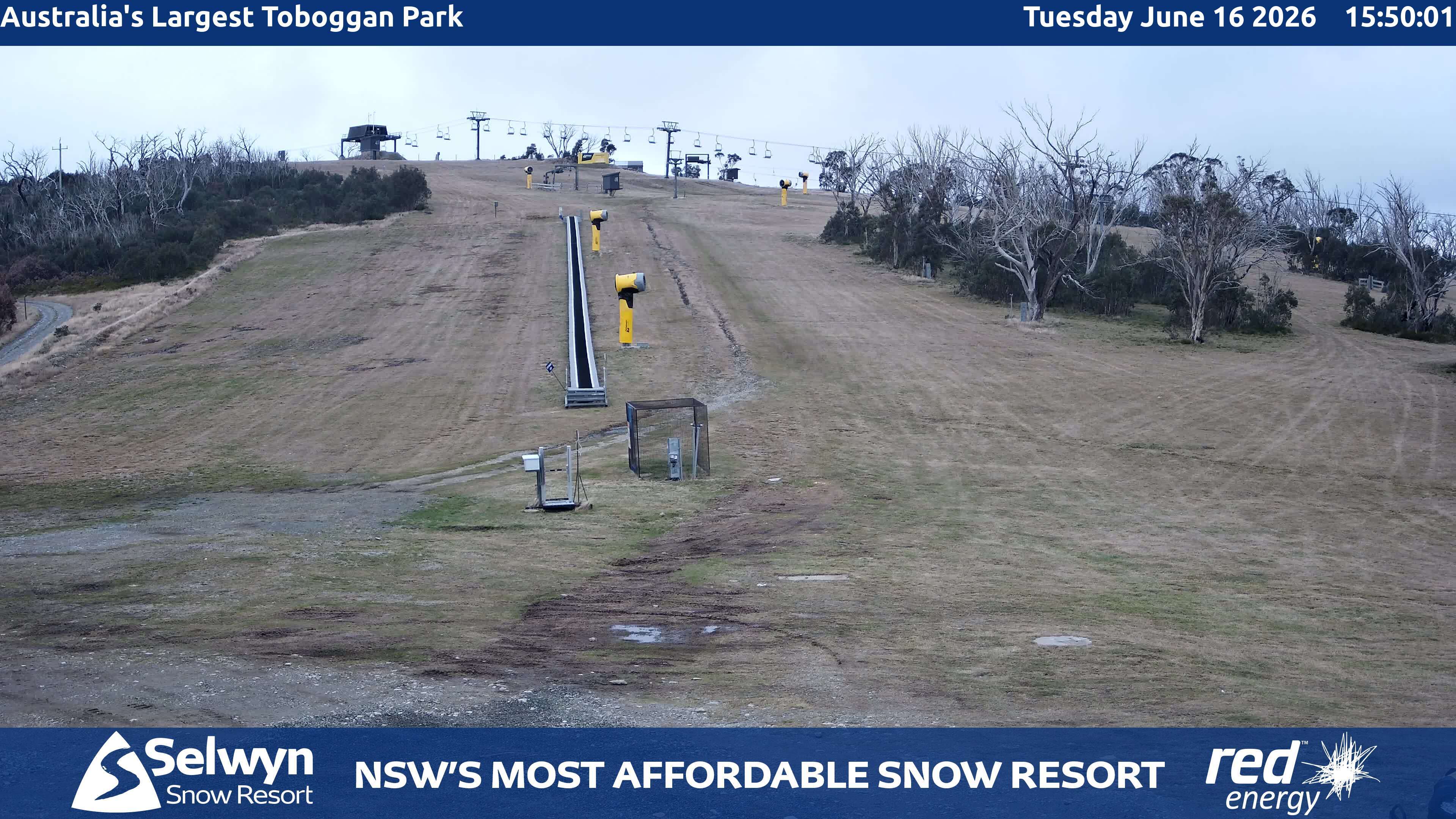 Selwyn Snow Resort Toboggan Park snow cam captured at 16 June 2026, 5:54 am