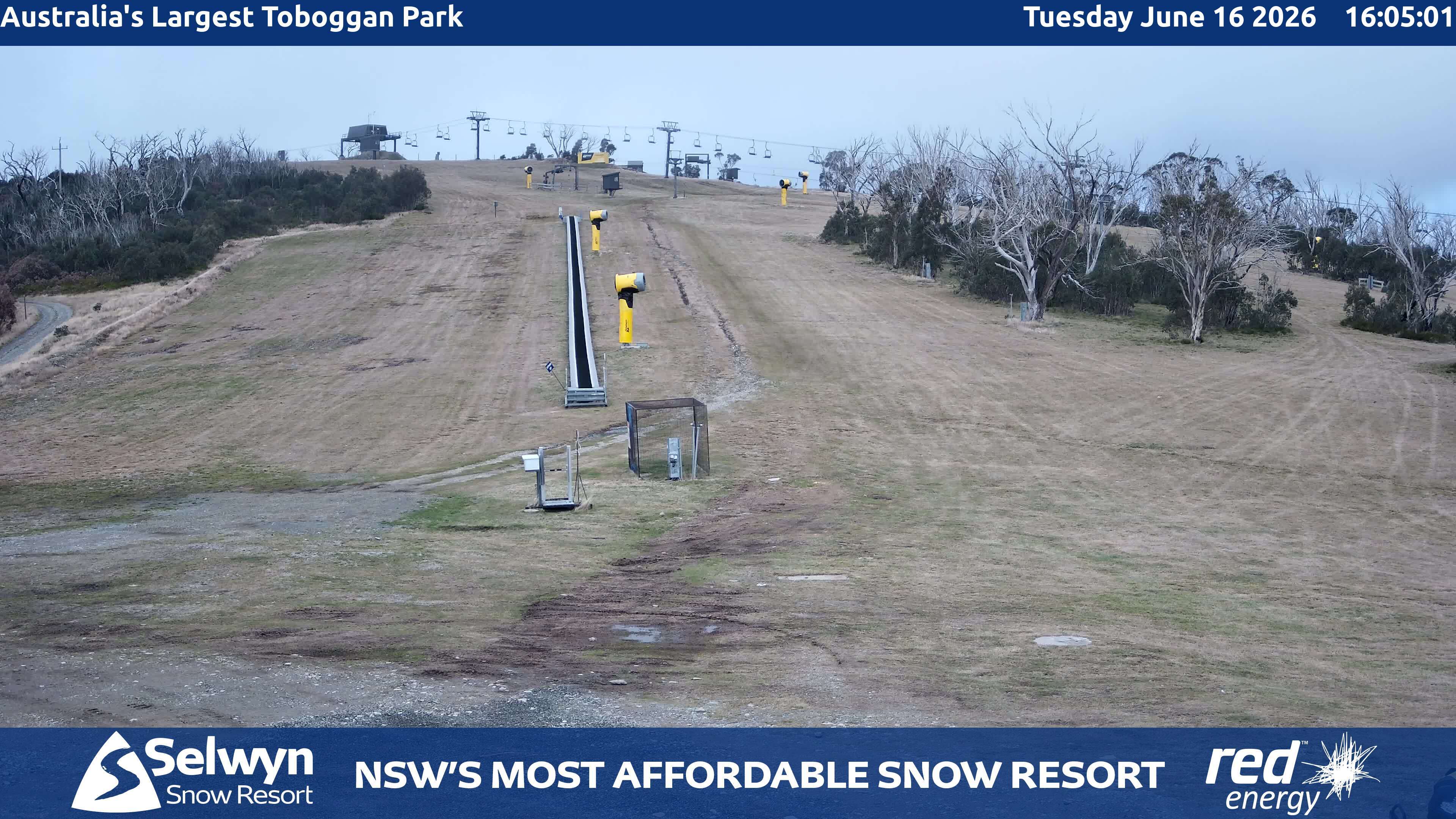 Selwyn Snow Resort Toboggan Park snow cam captured at 16 June 2026, 6:06 am