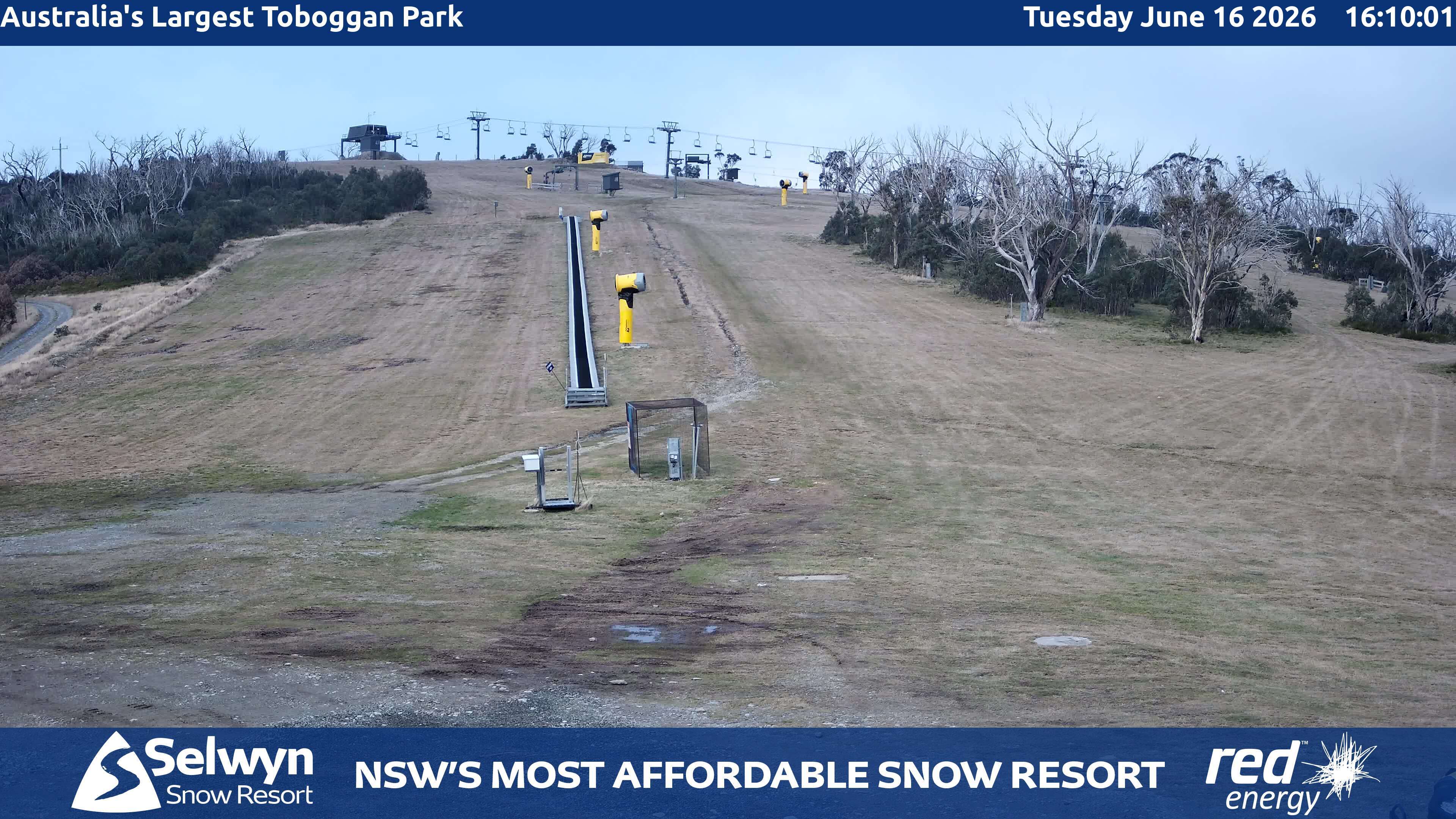 Selwyn Snow Resort Toboggan Park snow cam captured at 16 June 2026, 6:12 am