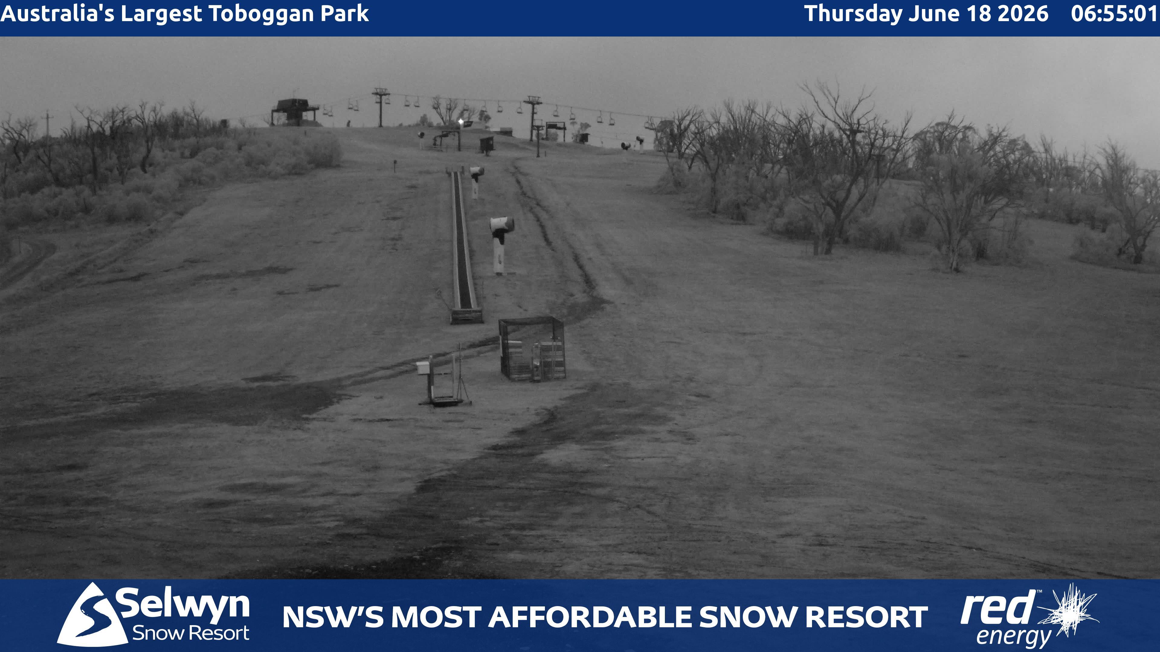 Selwyn Snow Resort Toboggan Park snow cam captured at 17 June 2026, 8:55 pm