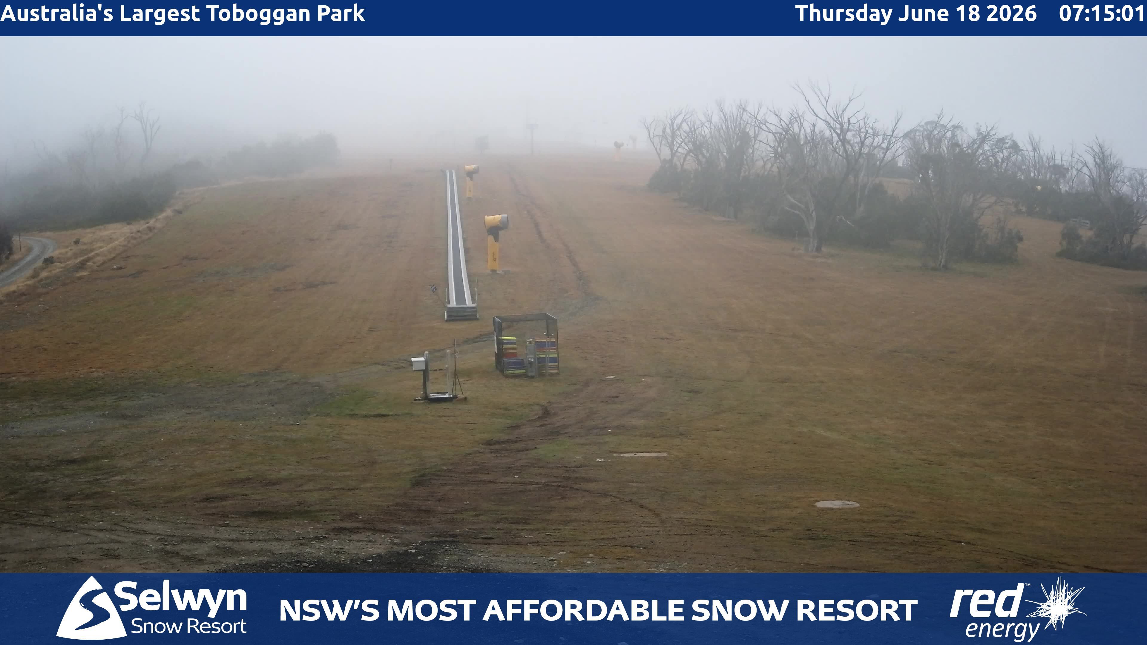 Selwyn Snow Resort Toboggan Park snow cam captured at 17 June 2026, 9:19 pm
