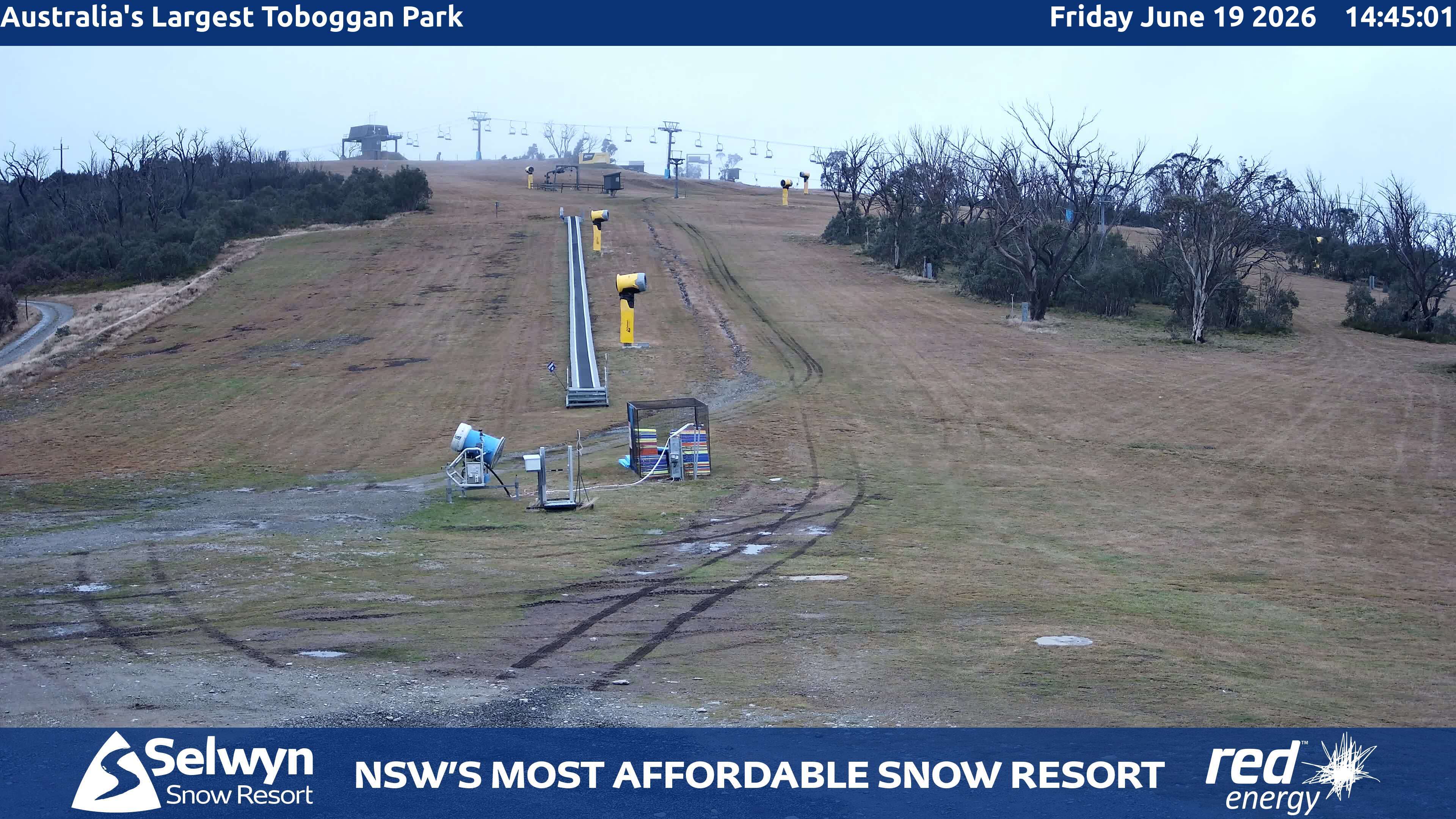 Selwyn Snow Resort Toboggan Park snow cam captured at 19 June 2026, 4:45 am