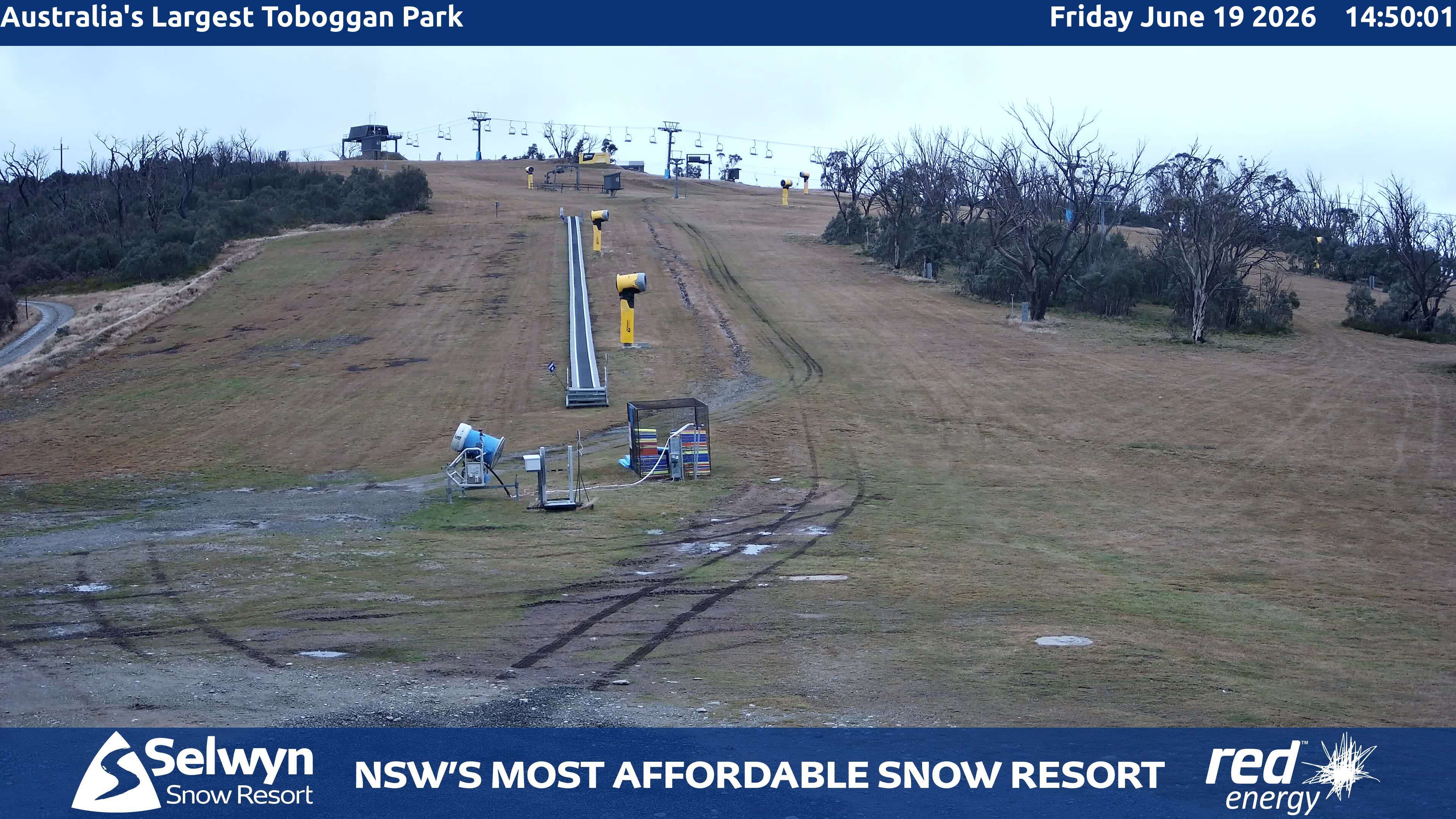 Selwyn Snow Resort Toboggan Park snow cam captured at 19 June 2026, 4:51 am