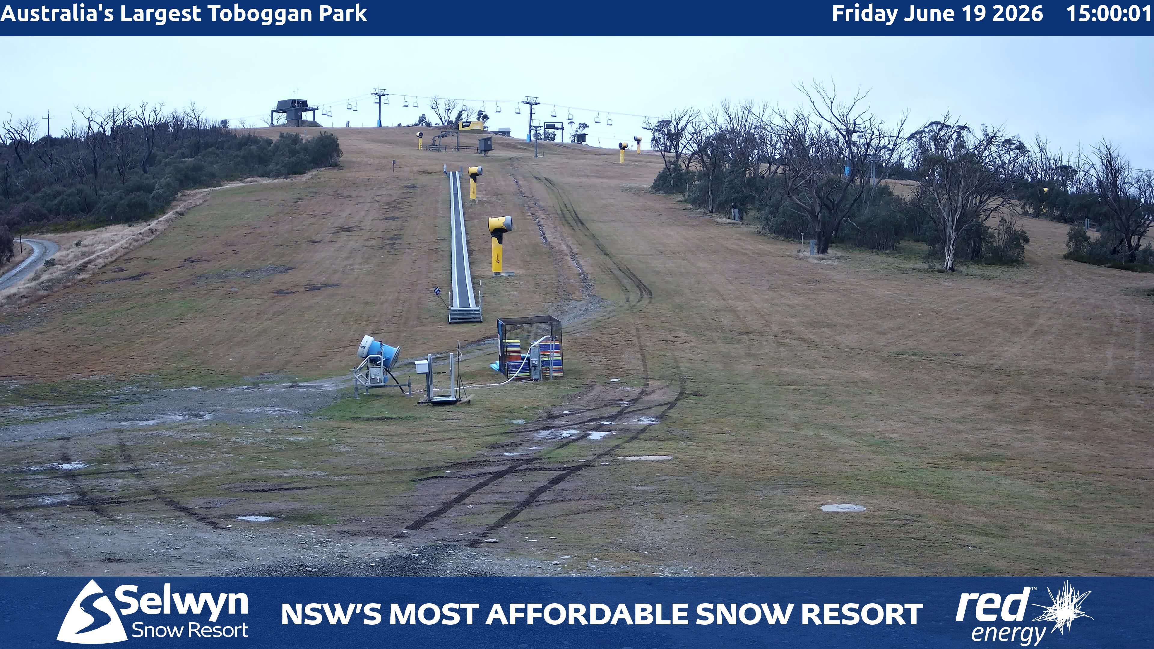 Selwyn Snow Resort Toboggan Park snow cam captured at 19 June 2026, 5:03 am