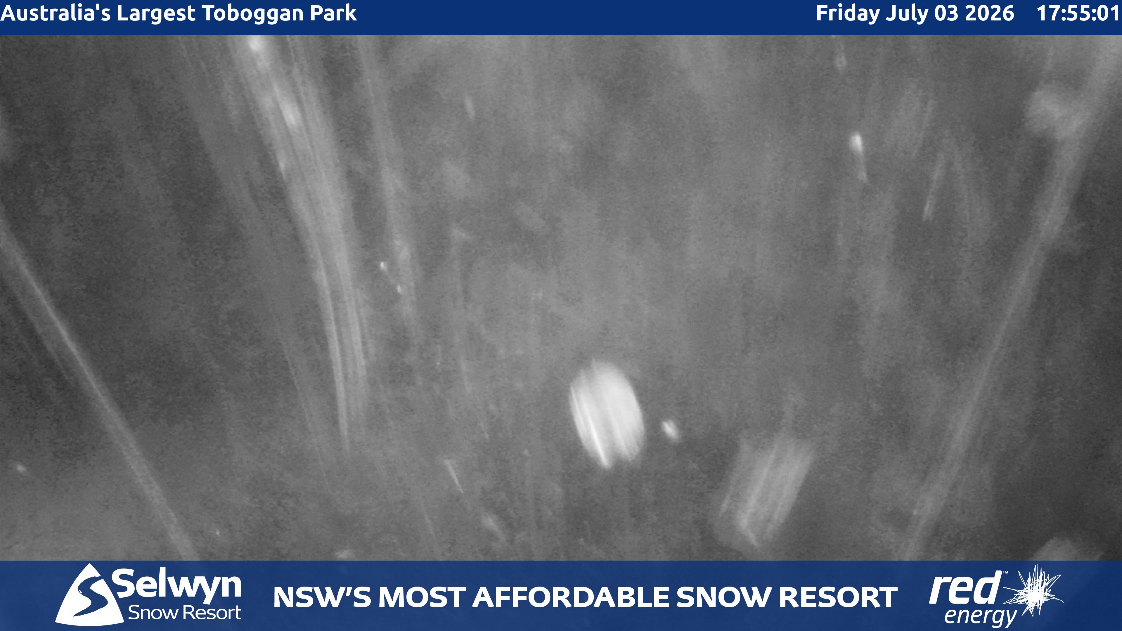 Selwyn Snow Resort Toboggan Park snow cam captured at 3 July 2026 at 6:00 pm AEST