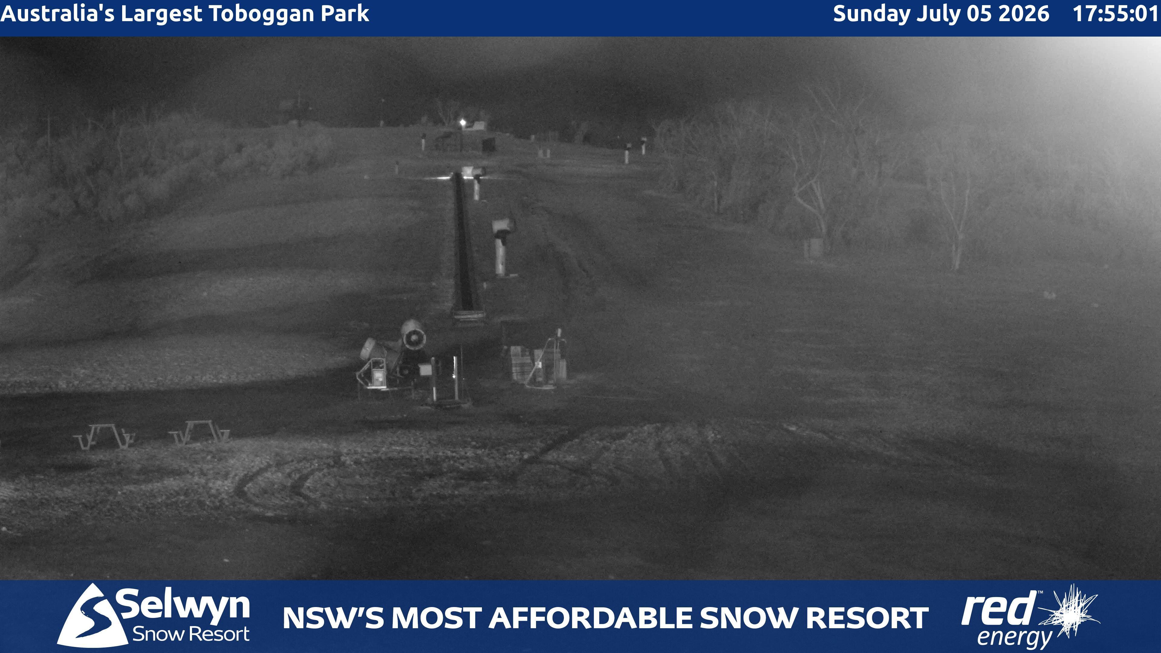Selwyn Snow Resort Toboggan Park snow cam captured at 5 July 2026 at 6:02 pm AEST