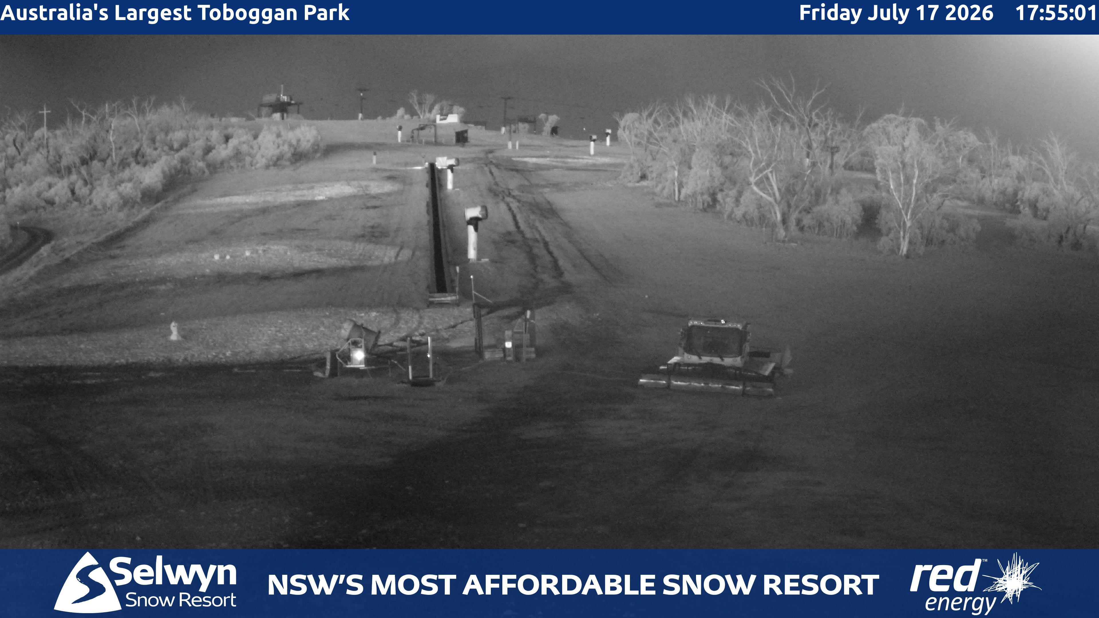 Selwyn Snow Resort Toboggan Park snow cam captured at 17 July 2026 at 6:04 pm AEST