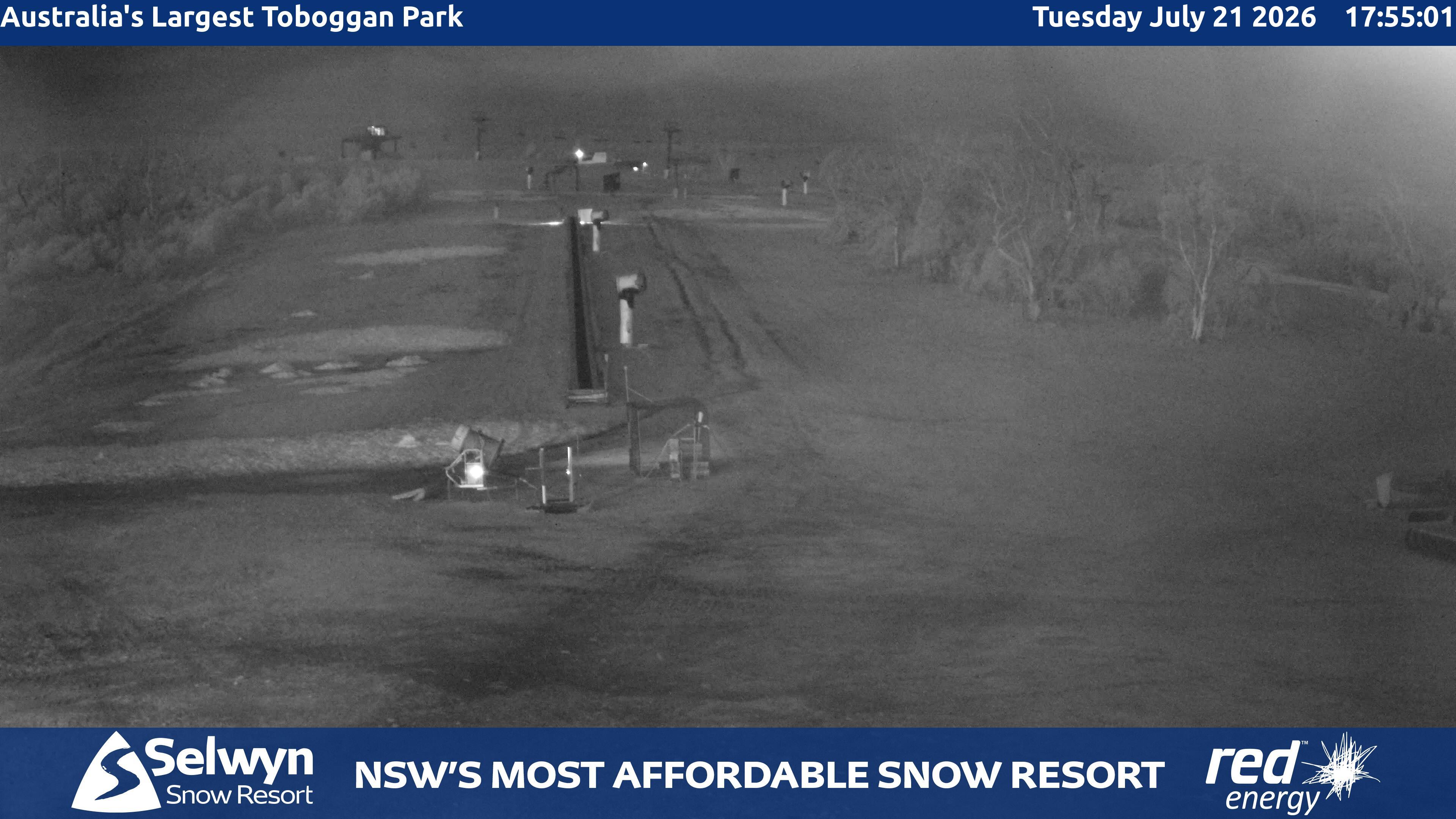 Selwyn Snow Resort Toboggan Park snow cam captured at 21 July 2026 at 5:58 pm AEST