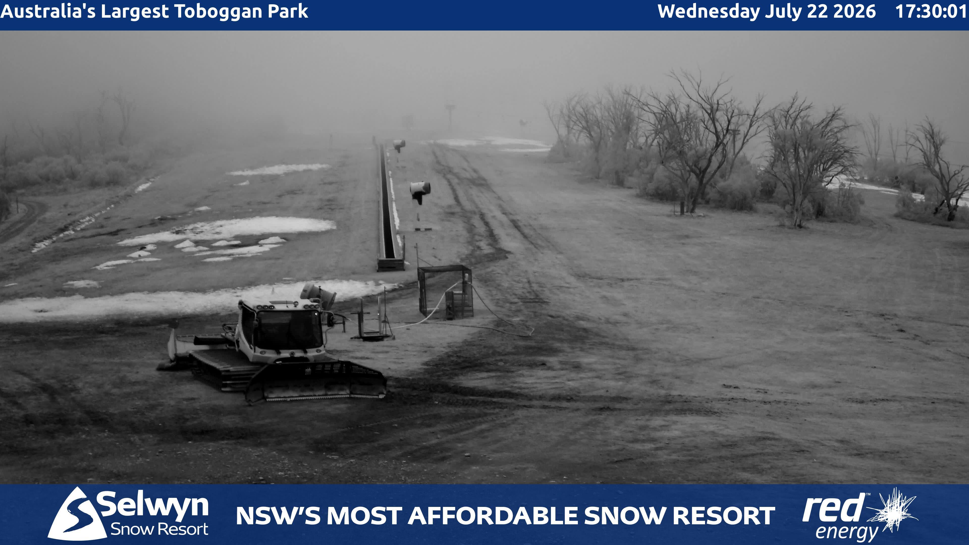 Selwyn Snow Resort Toboggan Park snow cam captured at 22 July 2026 at 6:33 pm AEST