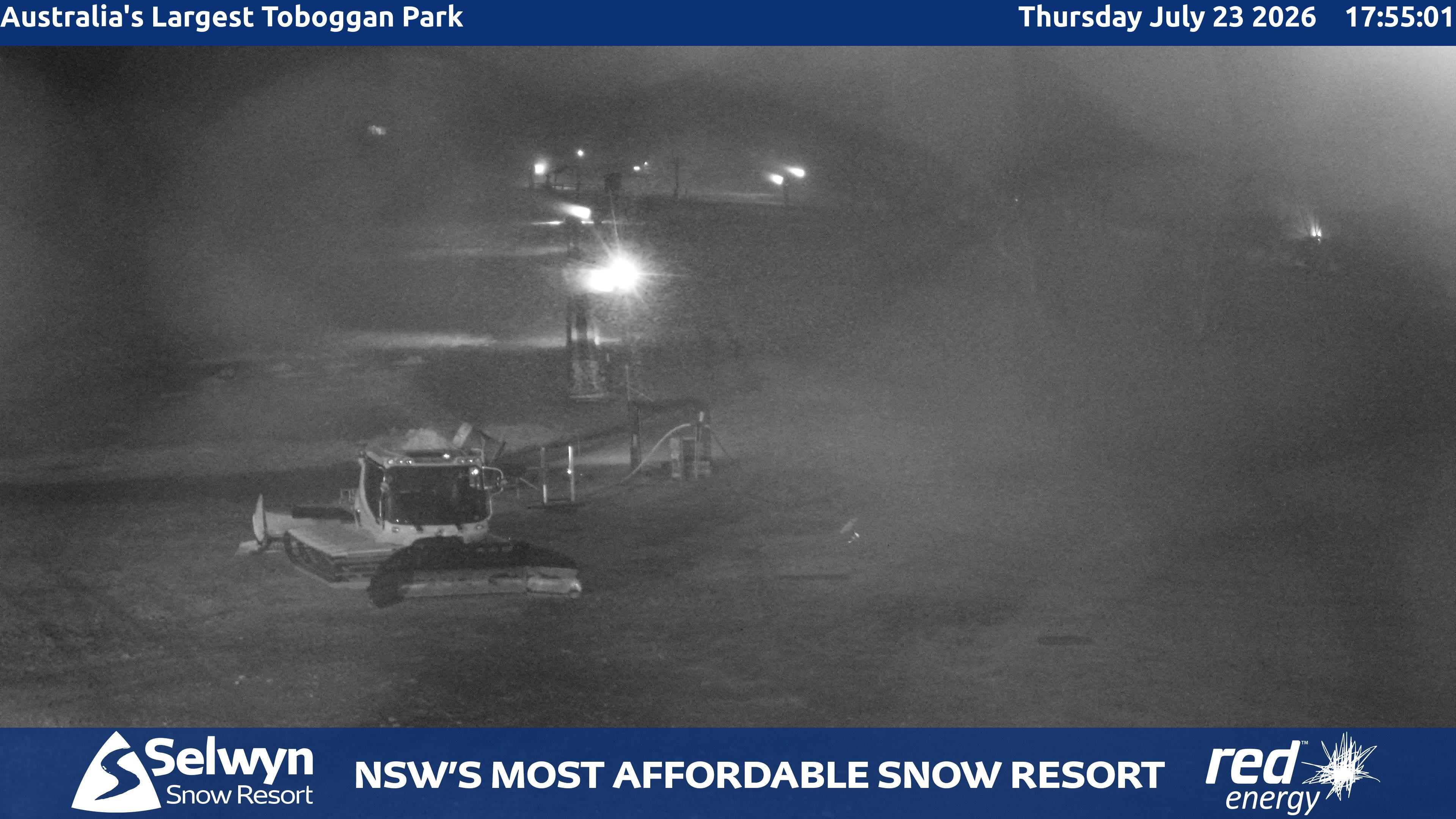 Selwyn Snow Resort Toboggan Park snow cam captured at 23 July 2026 at 6:01 pm AEST