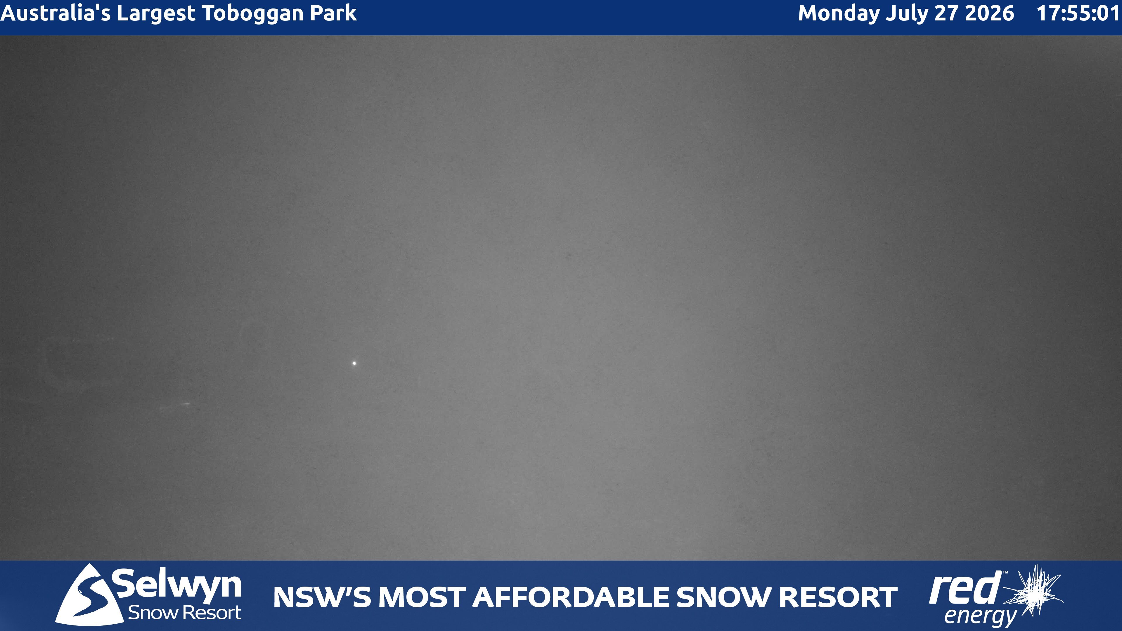 Selwyn Snow Resort Toboggan Park snow cam captured at 27 July 2026 at 6:06 pm AEST