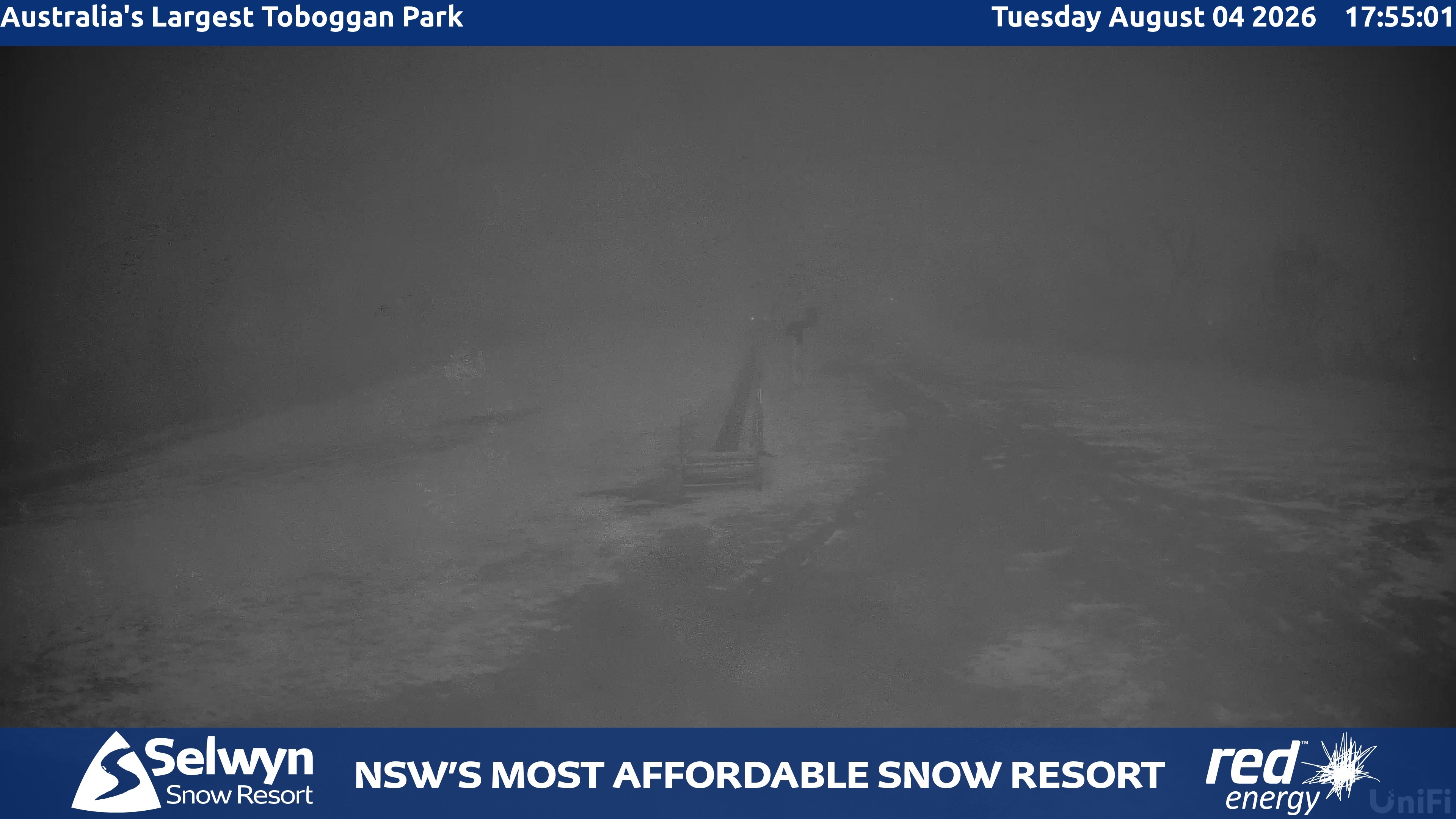 Selwyn Snow Resort Toboggan Park snow cam captured at 4 August 2026 at 5:58 pm AEST