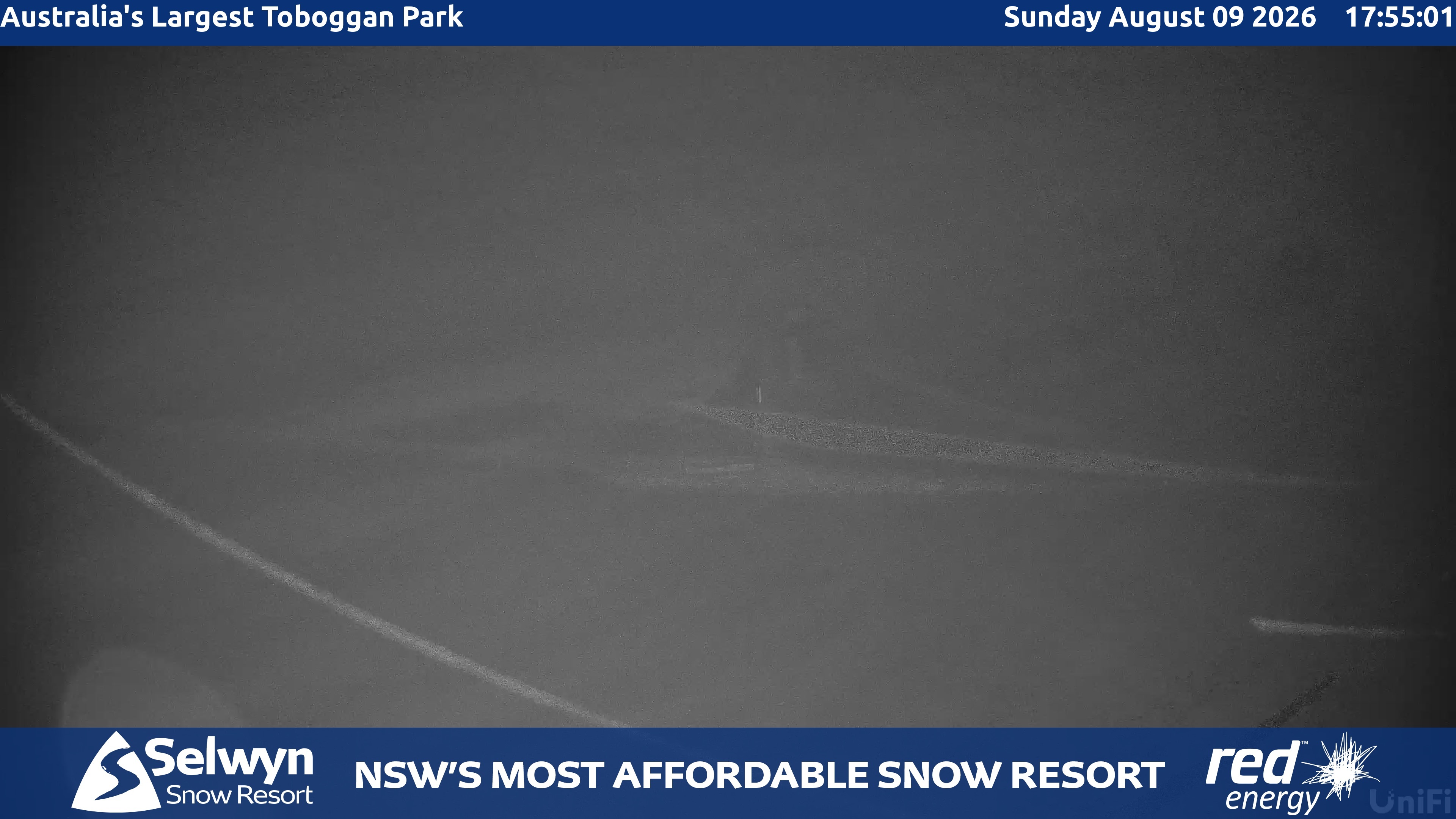 Selwyn Snow Resort Toboggan Park snow cam captured at 9 August 2026 at 5:58 pm AEST