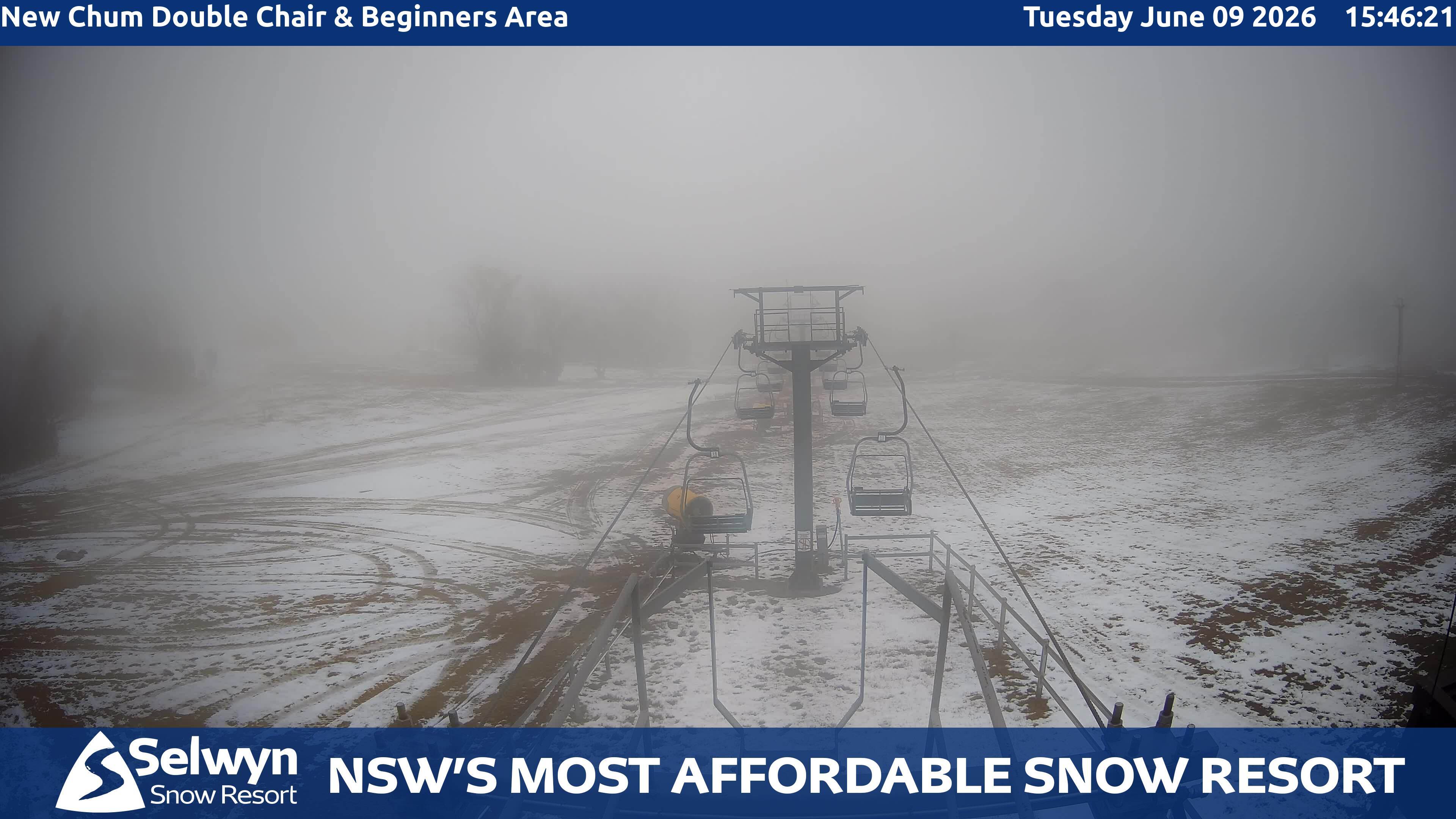 Selwyn Snow Resort New Chum Double Chair and Beginners Area snow cam captured at 9 June 2026, 5:50 am