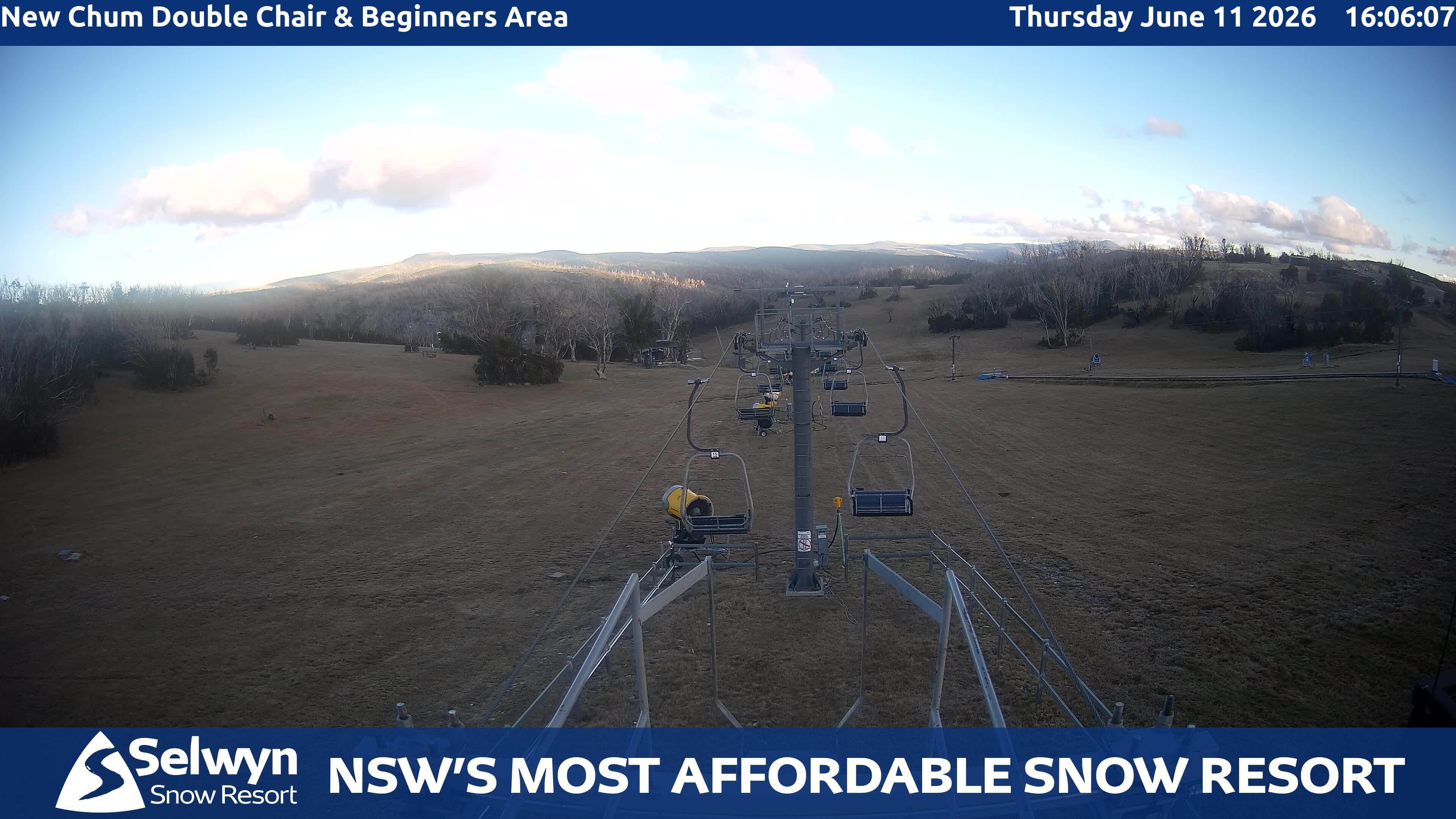 Selwyn Snow Resort New Chum Double Chair and Beginners Area snow cam captured at 11 June 2026, 6:10 am
