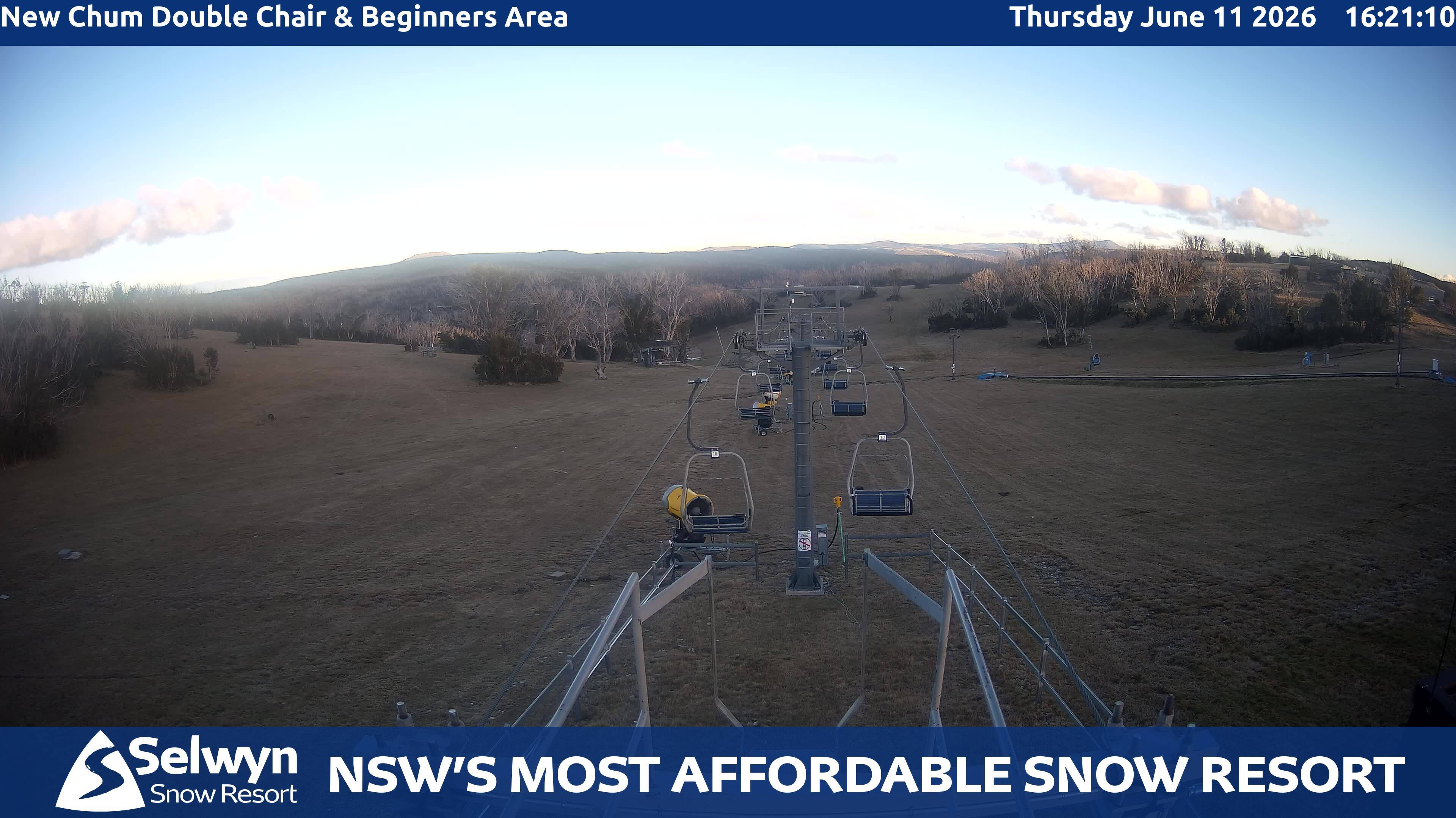 Selwyn Snow Resort New Chum Double Chair and Beginners Area snow cam captured at 11 June 2026, 6:22 am