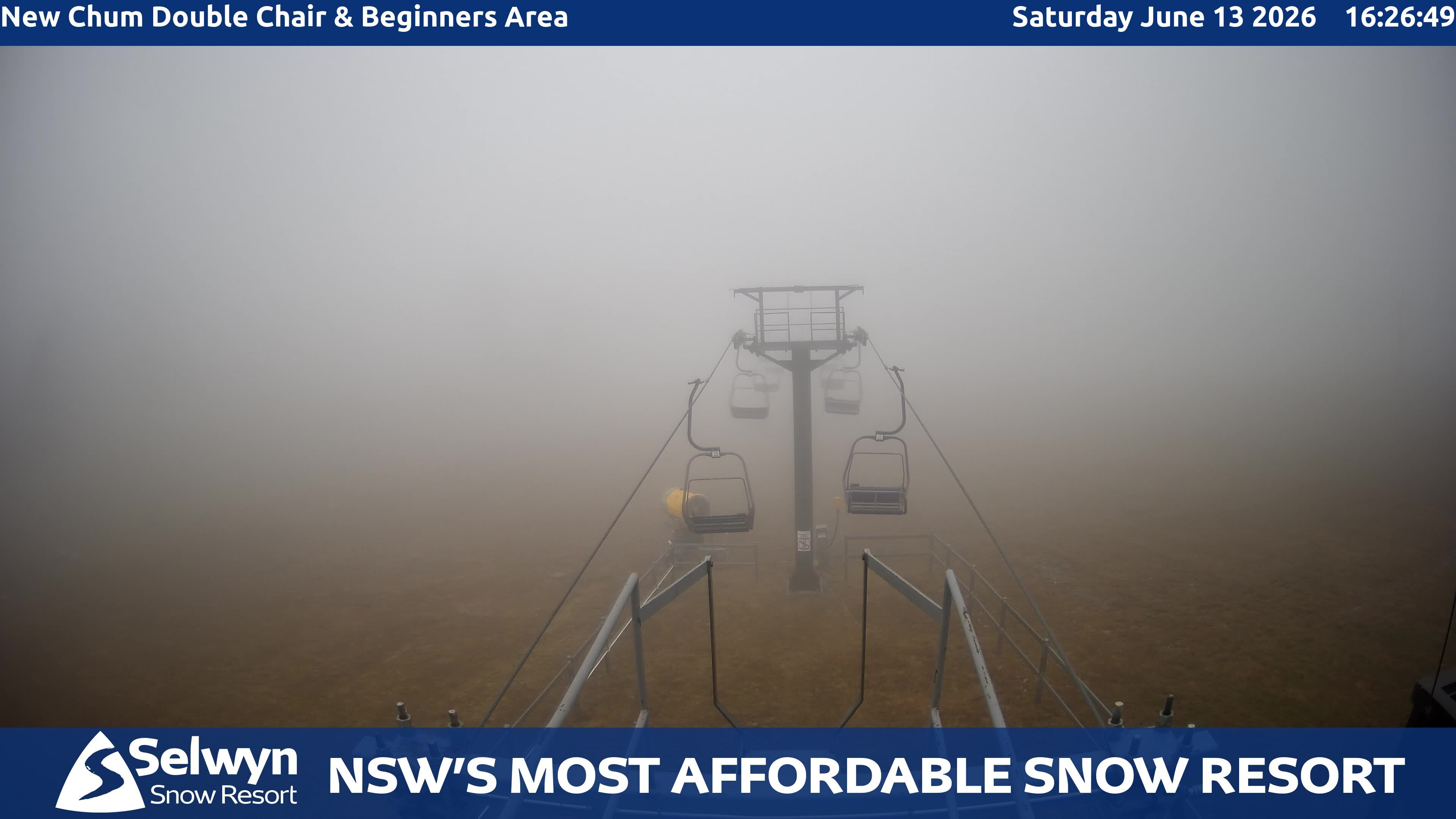 Selwyn Snow Resort New Chum Double Chair and Beginners Area snow cam captured at 13 June 2026, 6:28 am