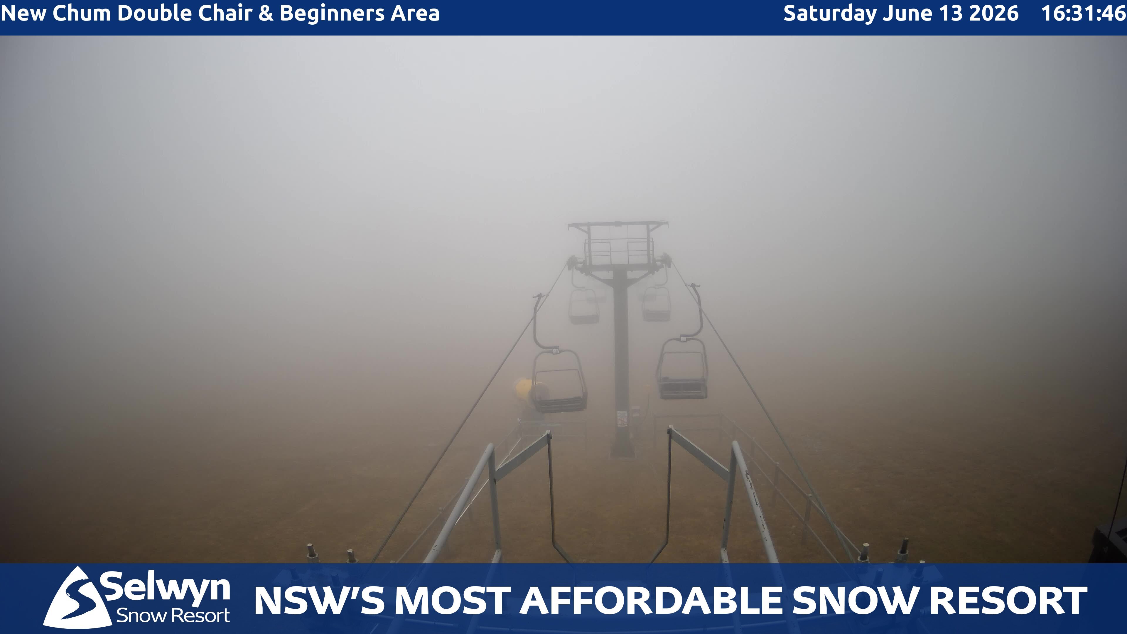 Selwyn Snow Resort New Chum Double Chair and Beginners Area snow cam captured at 13 June 2026, 6:34 am