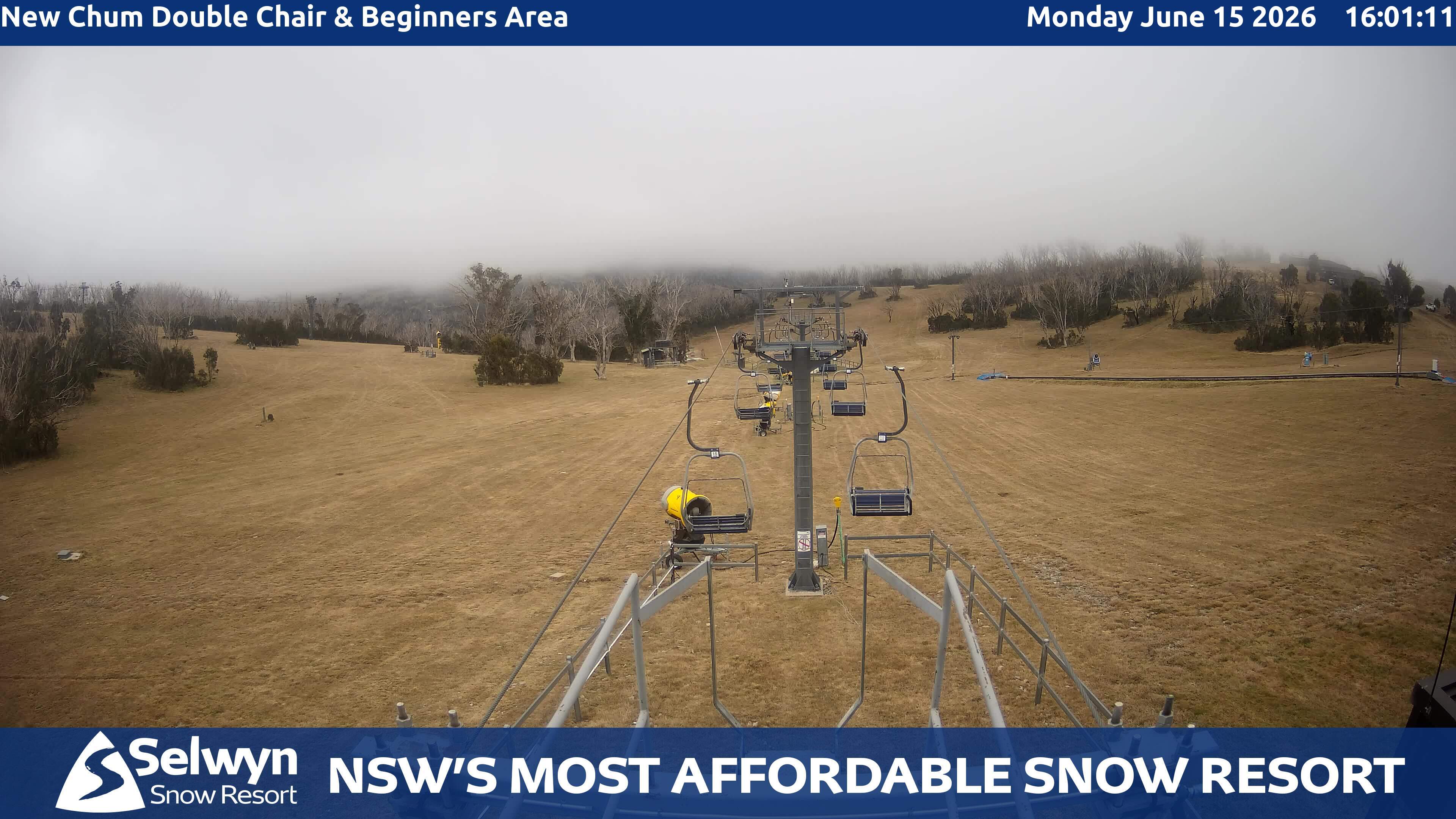 Selwyn Snow Resort New Chum Double Chair and Beginners Area snow cam captured at 15 June 2026, 6:05 am