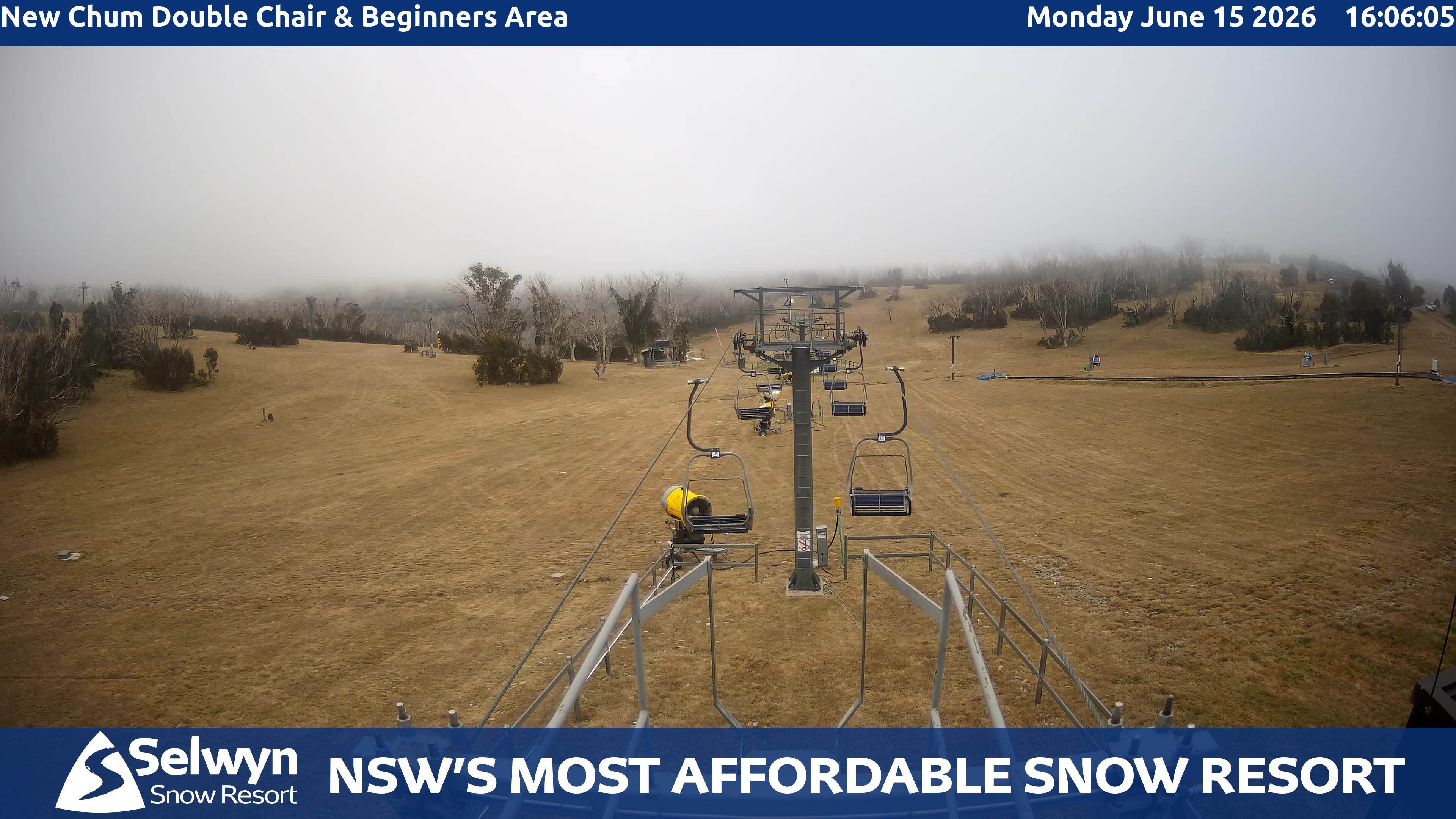 Selwyn Snow Resort New Chum Double Chair and Beginners Area snow cam captured at 15 June 2026, 6:11 am