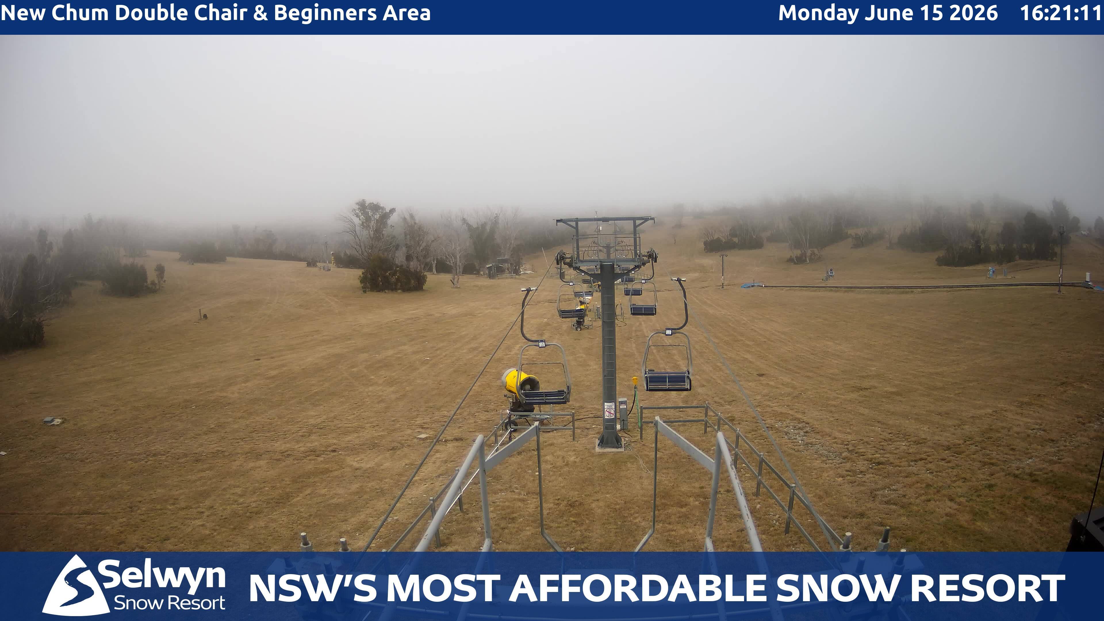 Selwyn Snow Resort New Chum Double Chair and Beginners Area snow cam captured at 15 June 2026, 6:23 am