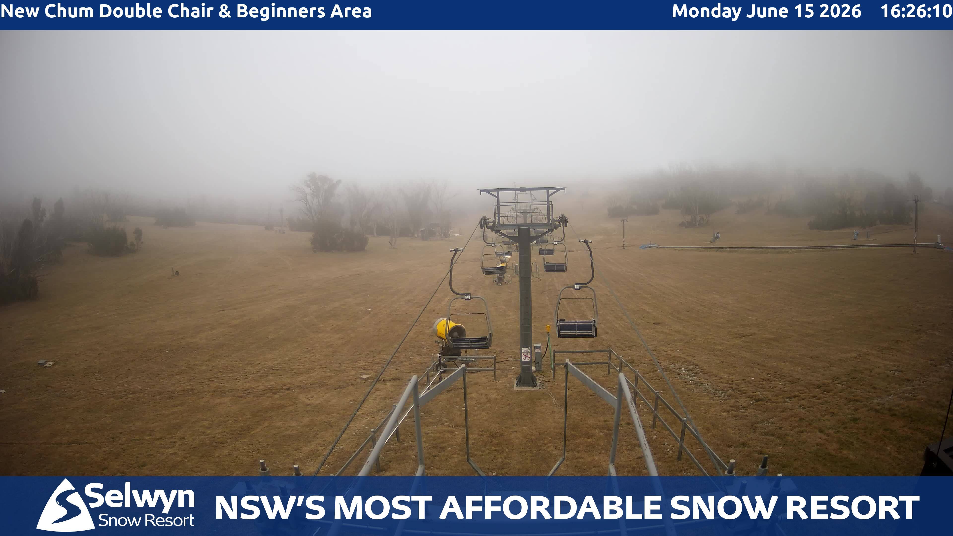 Selwyn Snow Resort New Chum Double Chair and Beginners Area snow cam captured at 15 June 2026, 6:29 am