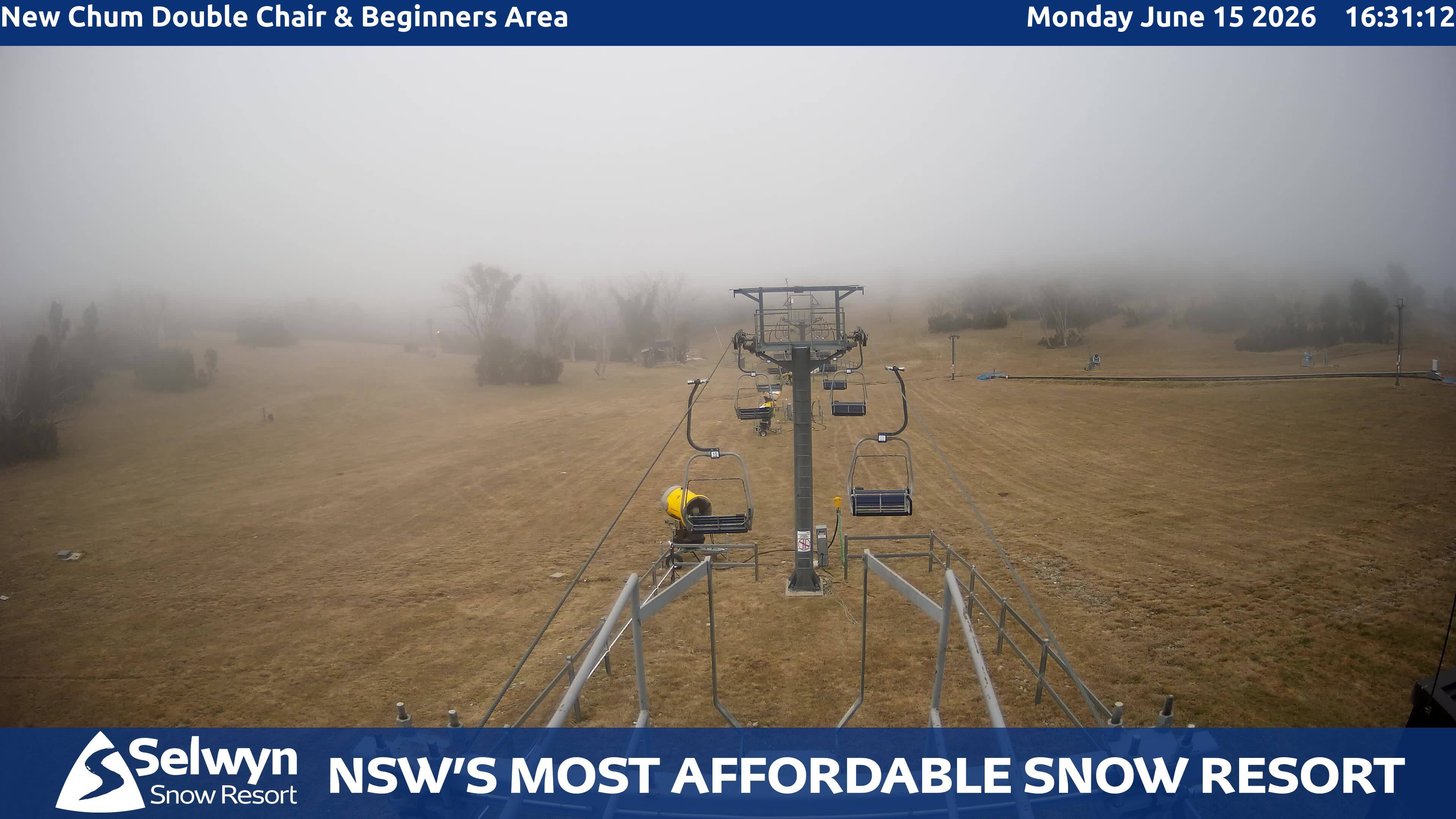Selwyn Snow Resort New Chum Double Chair and Beginners Area snow cam captured at 15 June 2026, 6:35 am