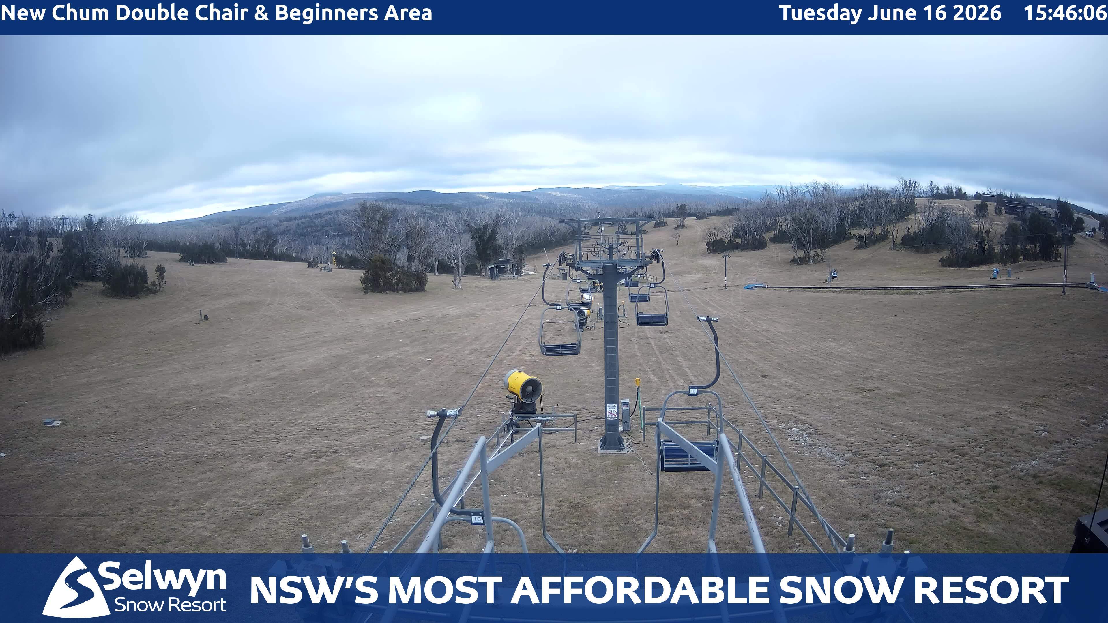 Selwyn Snow Resort New Chum Double Chair and Beginners Area snow cam captured at 16 June 2026, 5:48 am