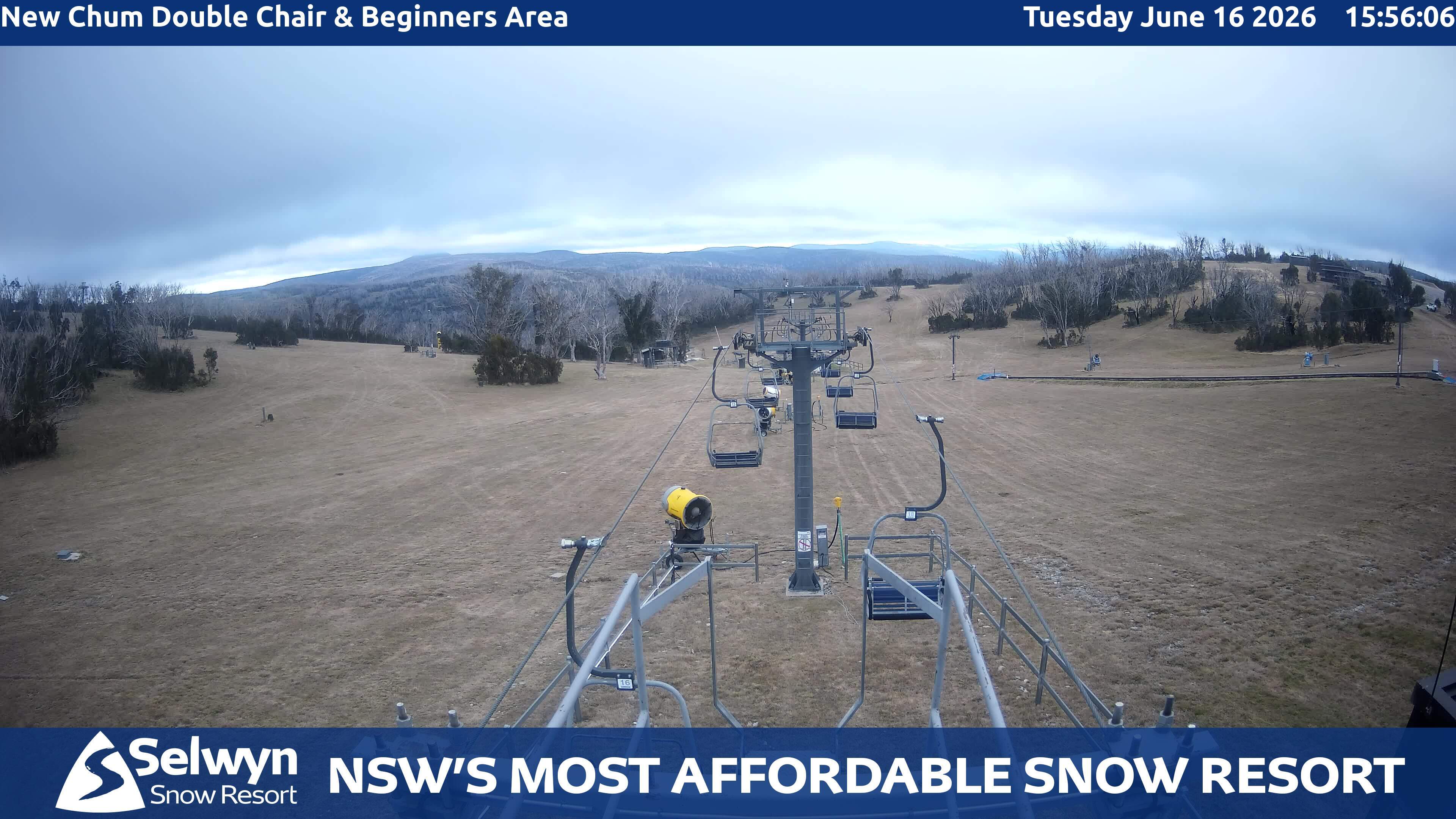 Selwyn Snow Resort New Chum Double Chair and Beginners Area snow cam captured at 16 June 2026, 6:00 am