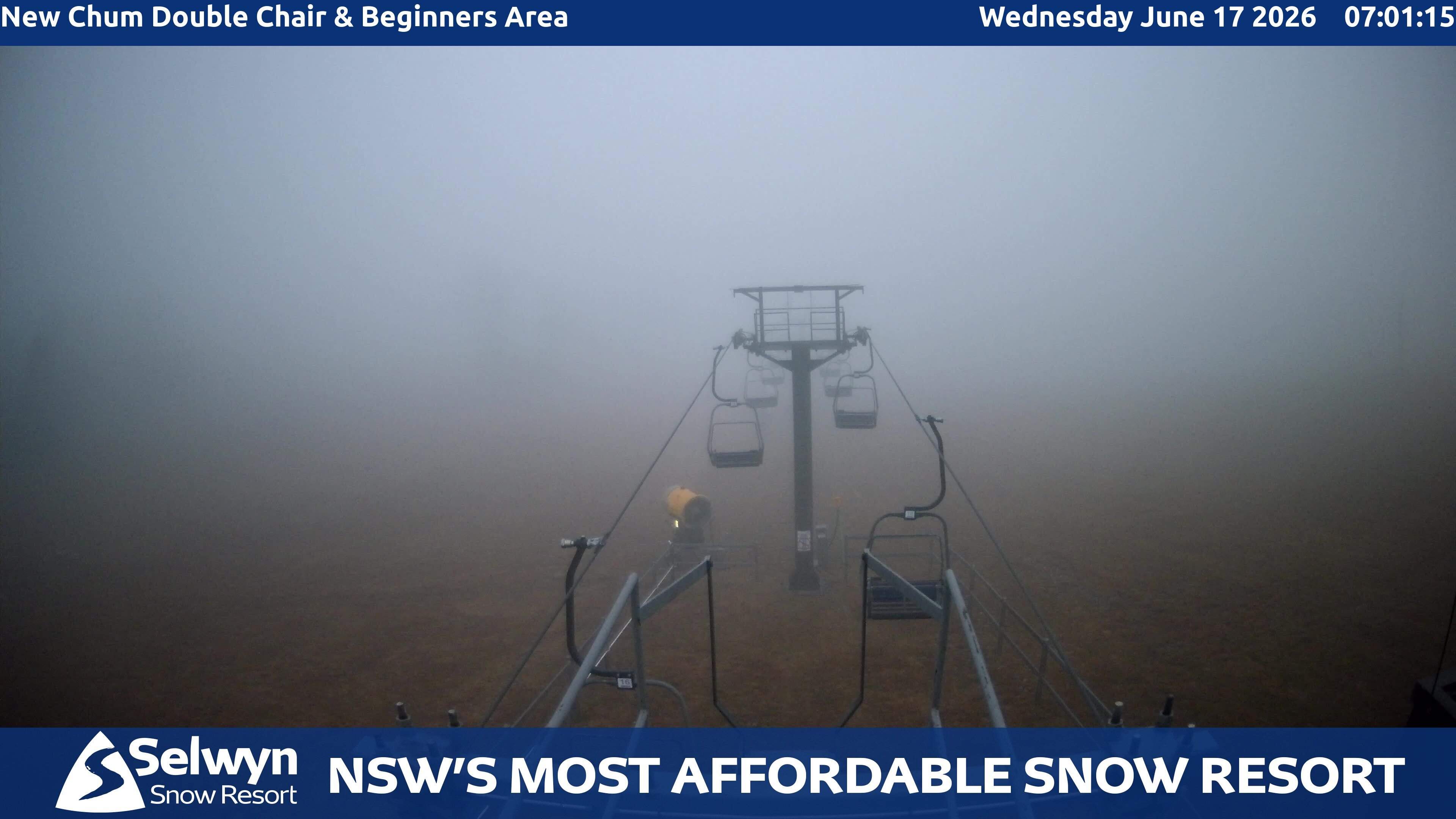 Selwyn Snow Resort New Chum Double Chair and Beginners Area snow cam captured at 16 June 2026, 9:03 pm