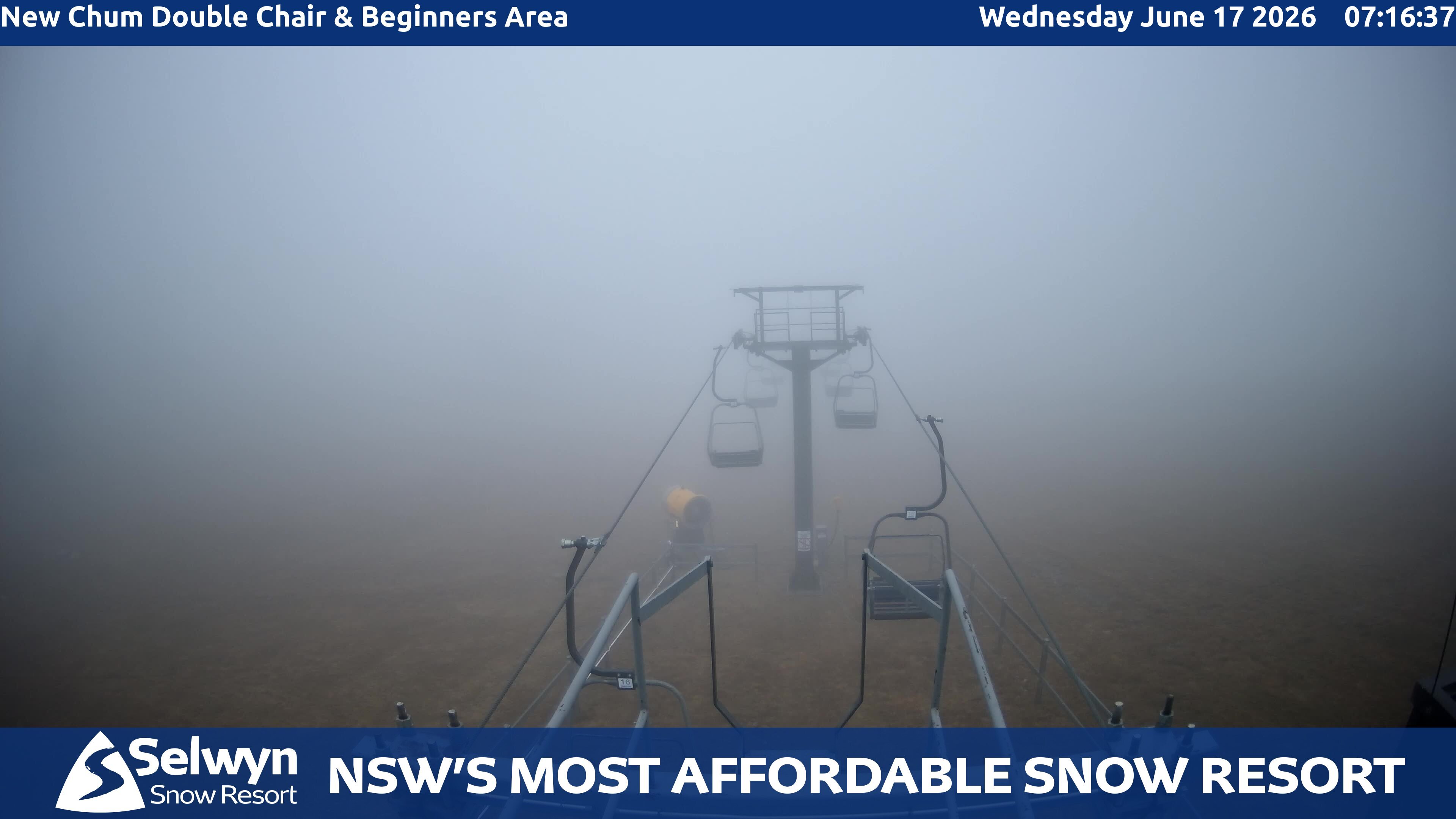 Selwyn Snow Resort New Chum Double Chair and Beginners Area snow cam captured at 16 June 2026, 9:21 pm