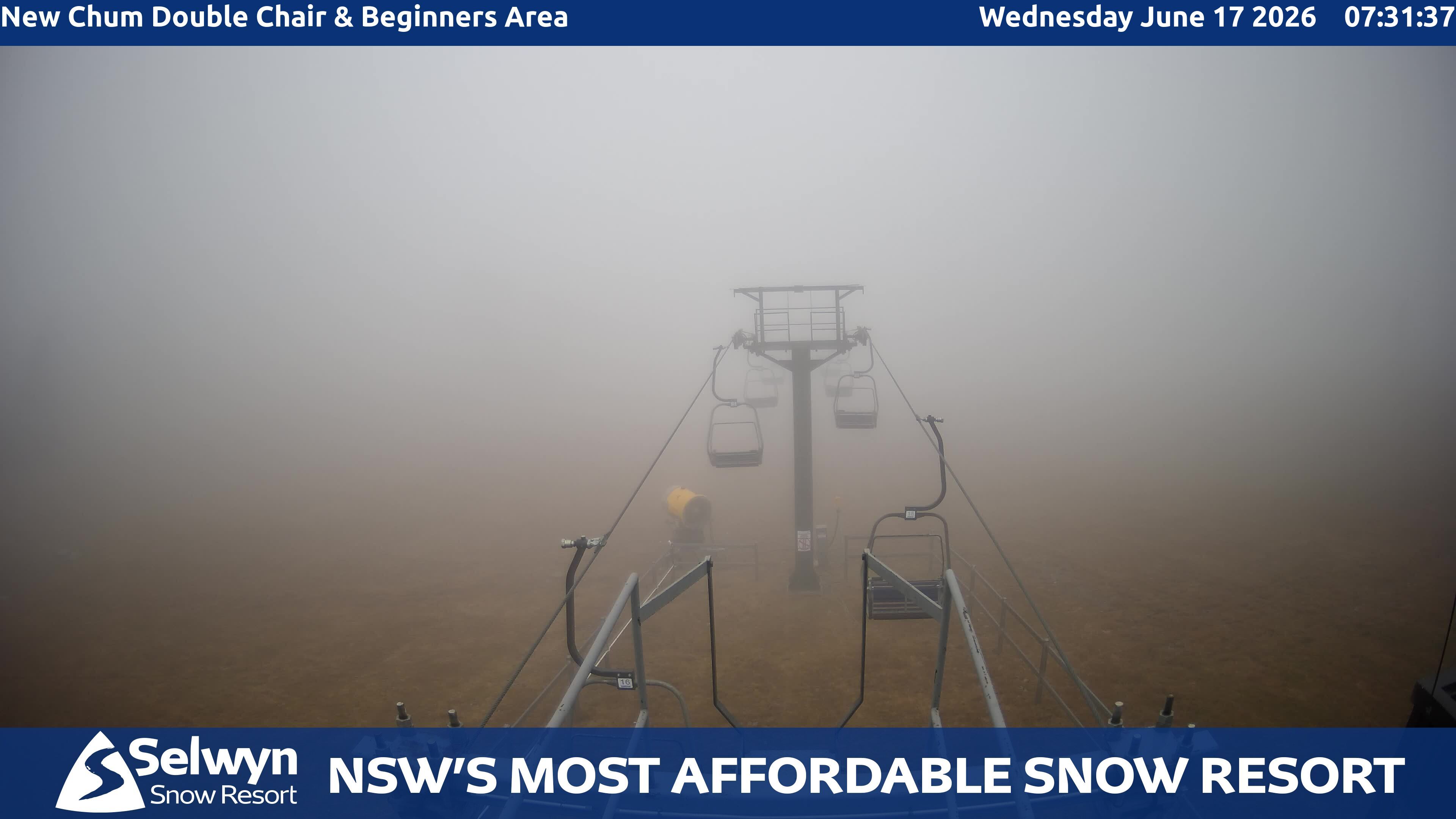 Selwyn Snow Resort New Chum Double Chair and Beginners Area snow cam captured at 16 June 2026, 9:33 pm