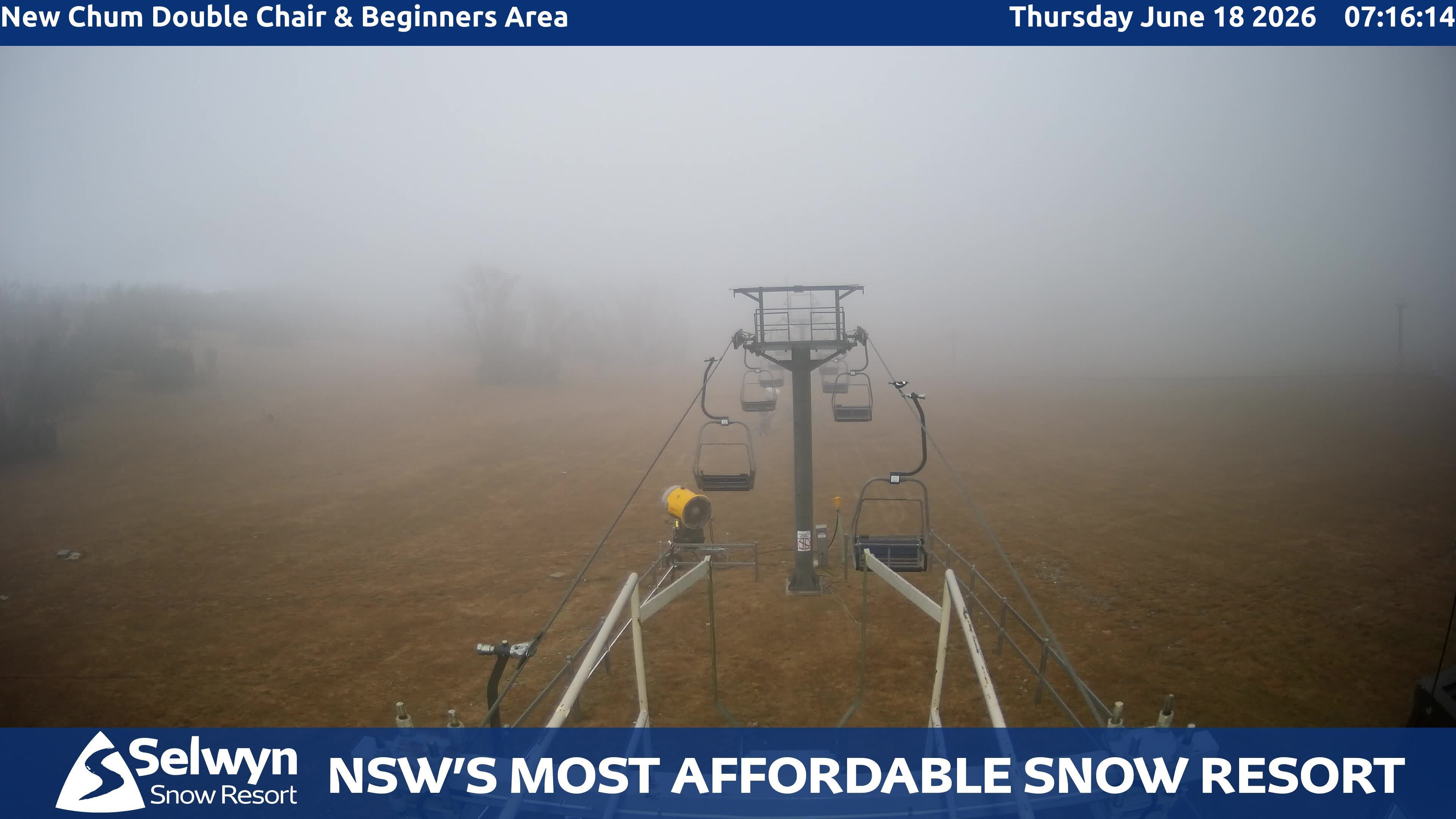 Selwyn Snow Resort New Chum Double Chair and Beginners Area snow cam captured at 17 June 2026, 9:19 pm