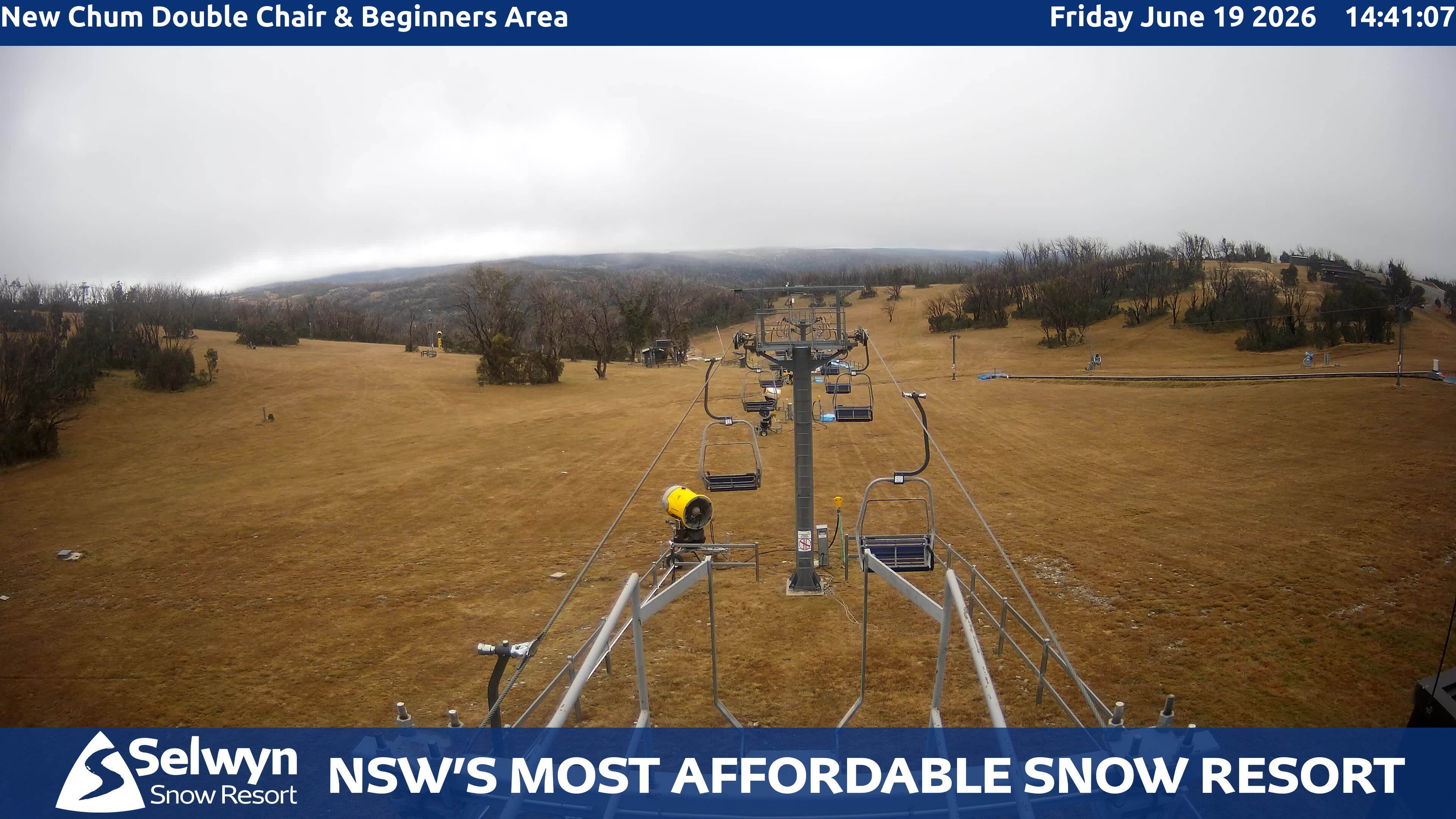 Selwyn Snow Resort New Chum Double Chair and Beginners Area snow cam captured at 19 June 2026, 4:45 am