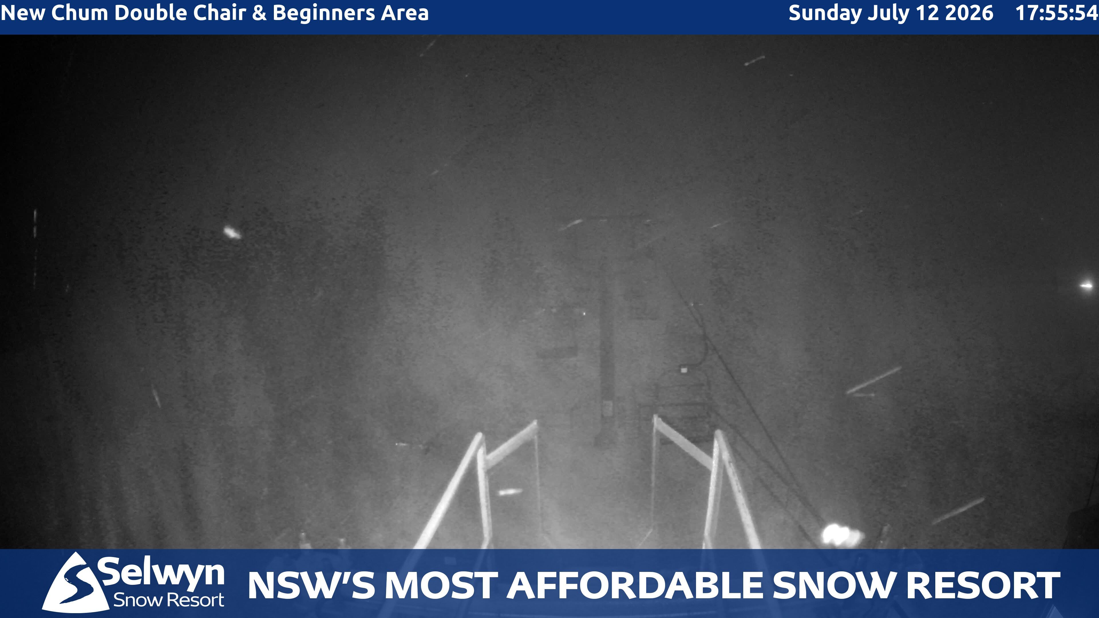 Selwyn Snow Resort New Chum Double Chair and Beginners Area snow cam captured at 12 July 2026 at 6:04 pm AEST