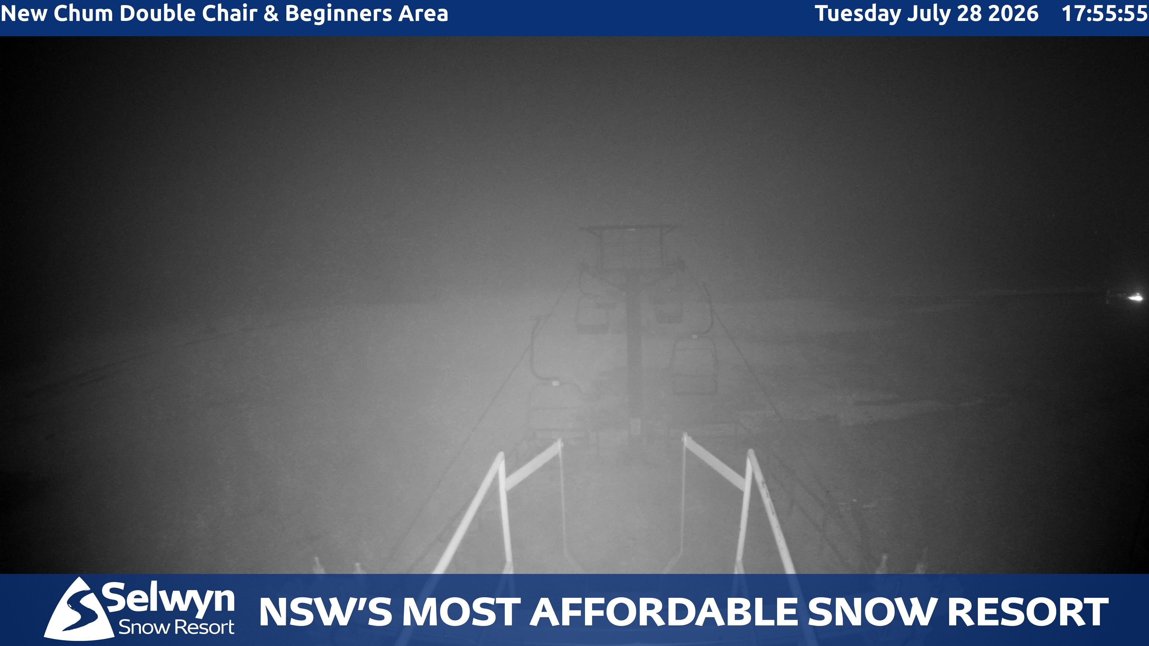 Selwyn Snow Resort New Chum Double Chair and Beginners Area snow cam captured at 28 July 2026 at 5:57 pm AEST