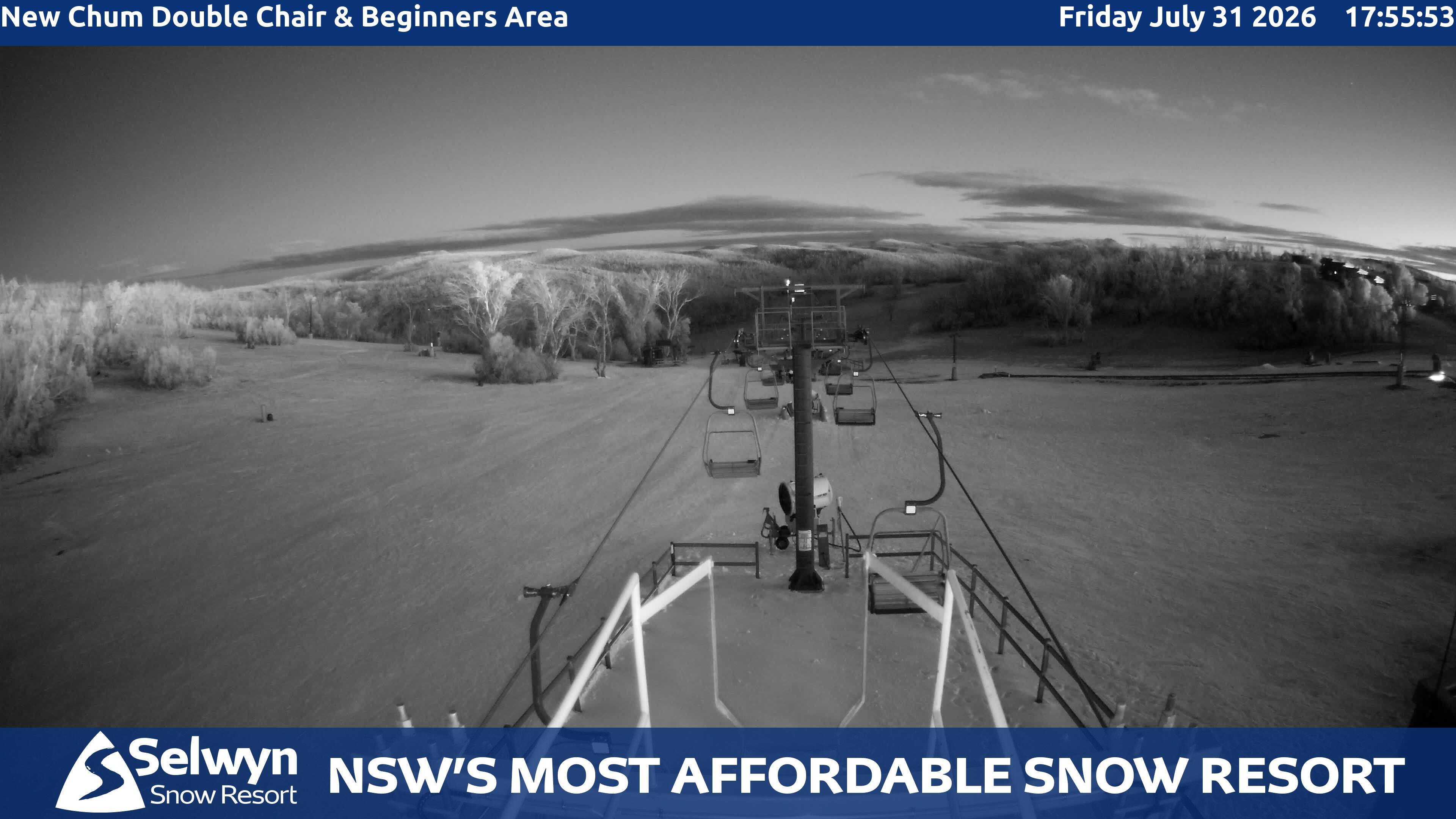 Selwyn Snow Resort New Chum Double Chair and Beginners Area snow cam captured at 31 July 2026 at 5:59 pm AEST