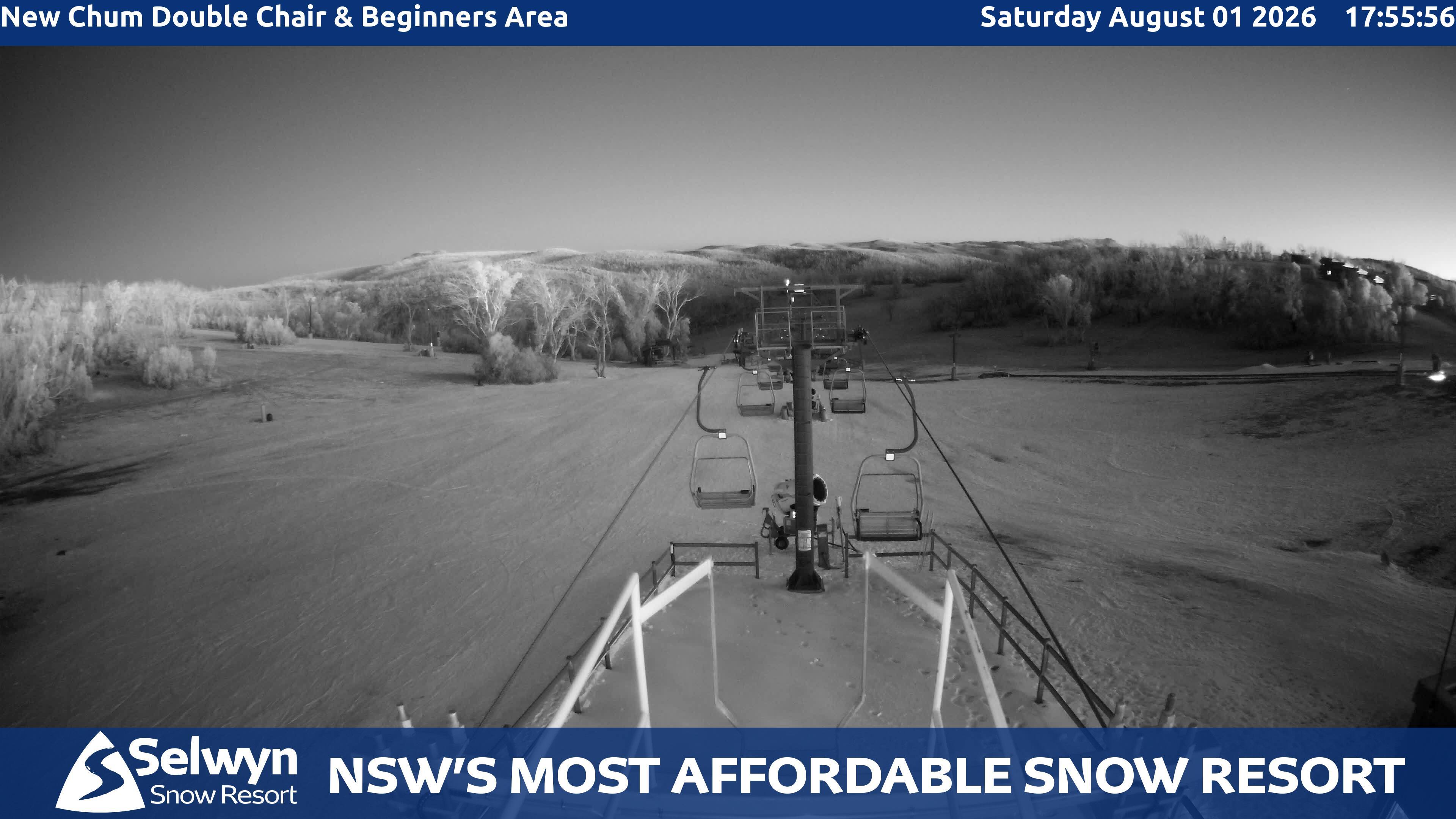 Selwyn Snow Resort New Chum Double Chair and Beginners Area snow cam captured at 1 August 2026 at 6:06 pm AEST