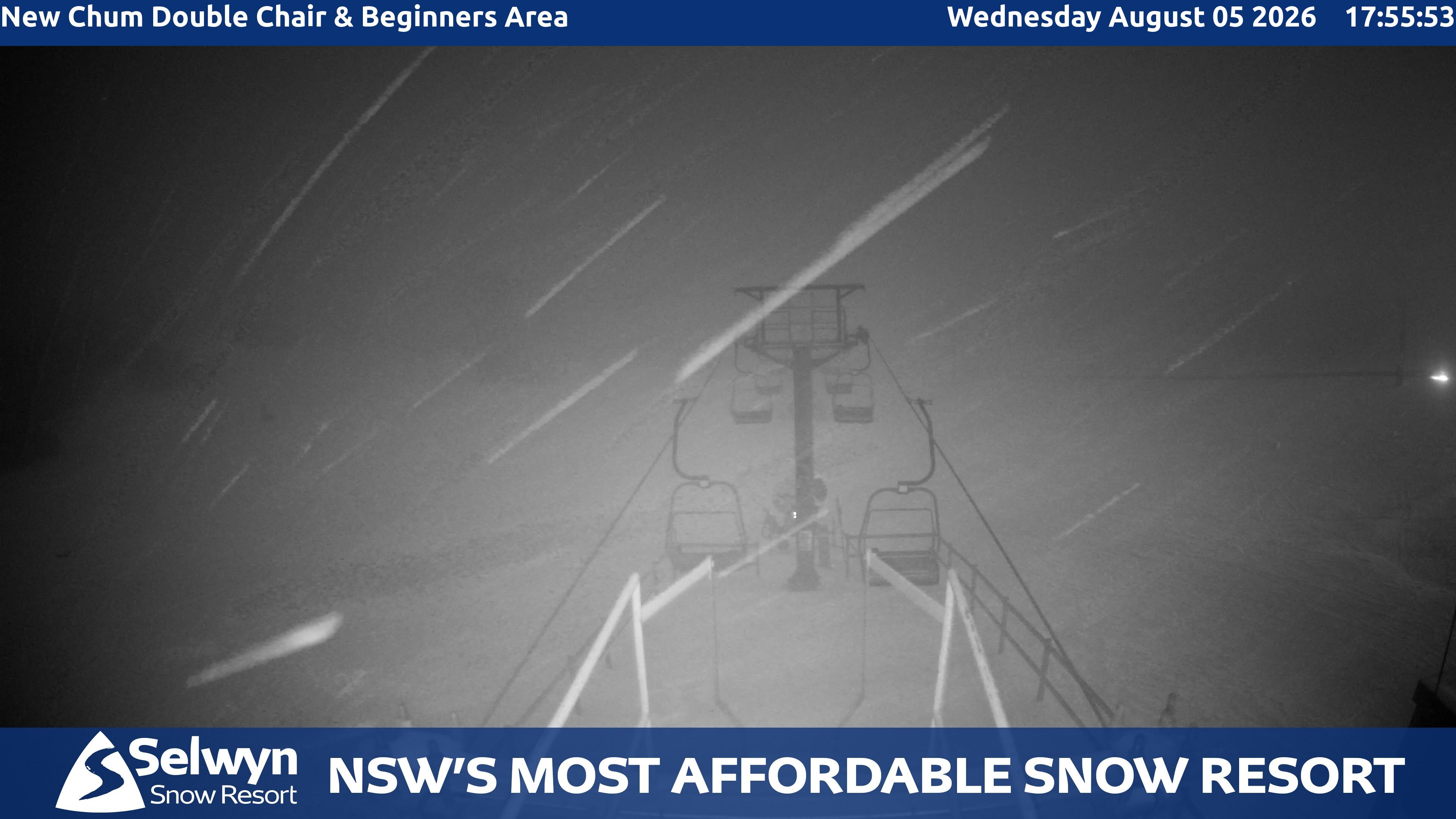 Selwyn Snow Resort New Chum Double Chair and Beginners Area snow cam captured at 5 August 2026 at 5:56 pm AEST