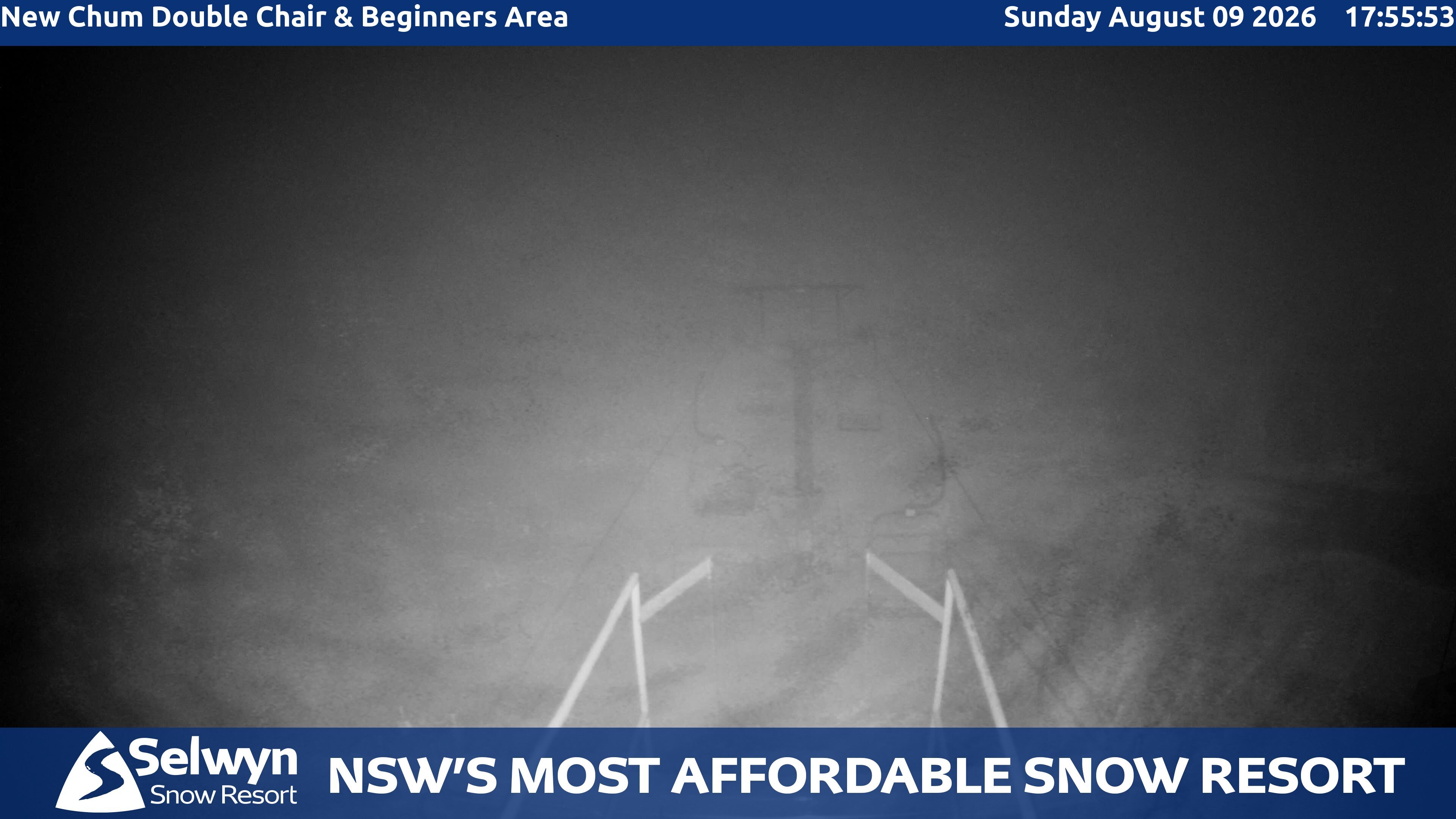 Selwyn Snow Resort New Chum Double Chair and Beginners Area snow cam captured at 9 August 2026 at 6:01 pm AEST