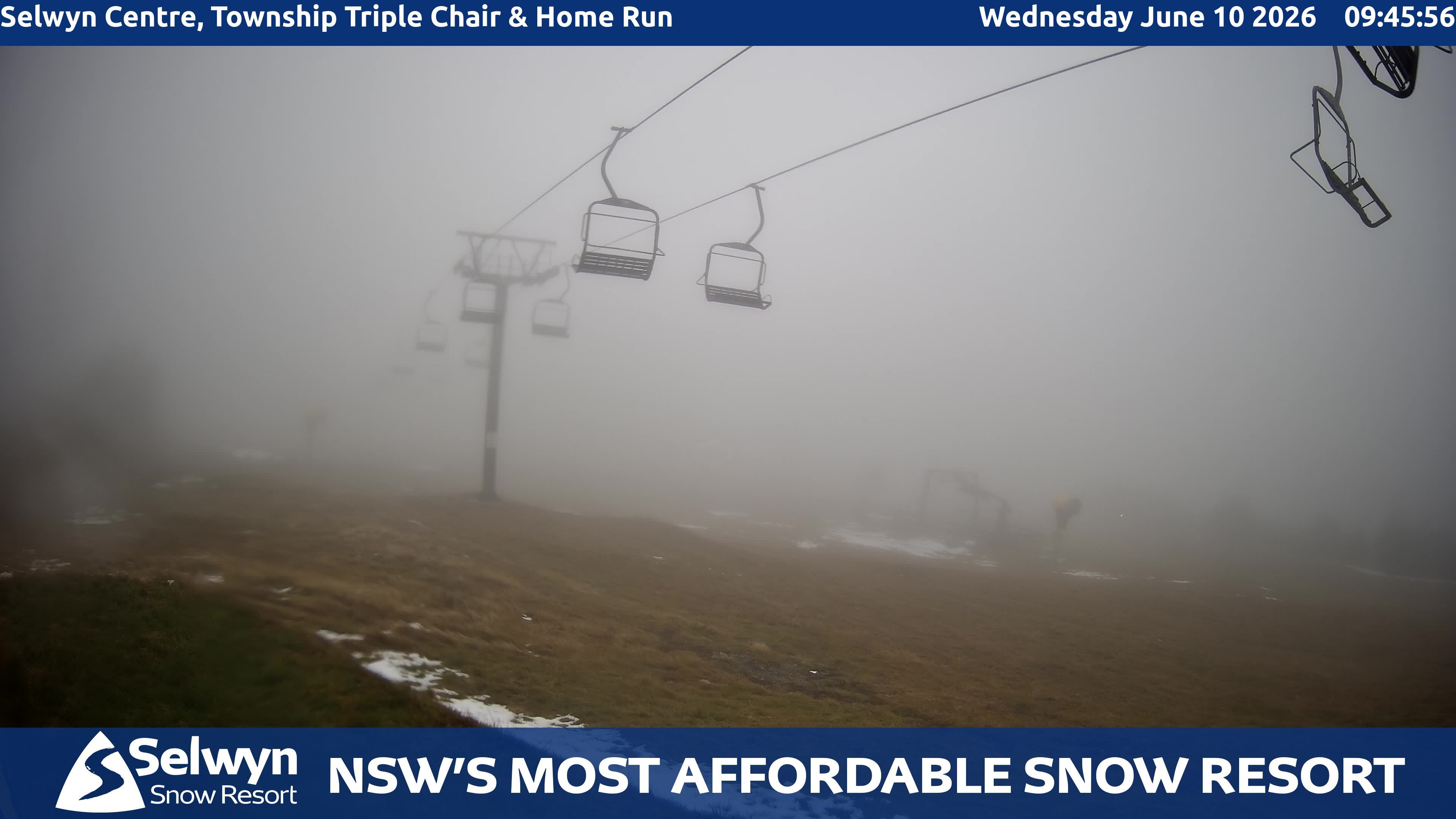 Selwyn Snow Resort Selwyn Centre, Township Triple Chair and Home Run snow cam captured at 9 June 2026, 11:48 pm