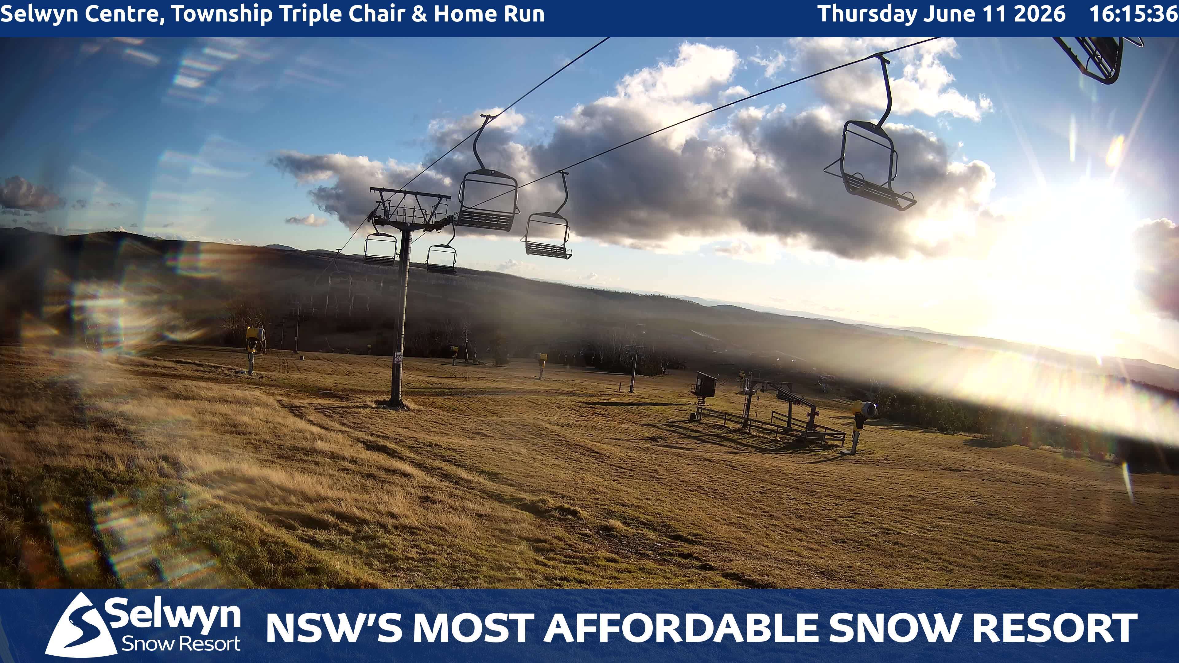 Selwyn Snow Resort Selwyn Centre, Township Triple Chair and Home Run snow cam captured at 11 June 2026, 6:16 am