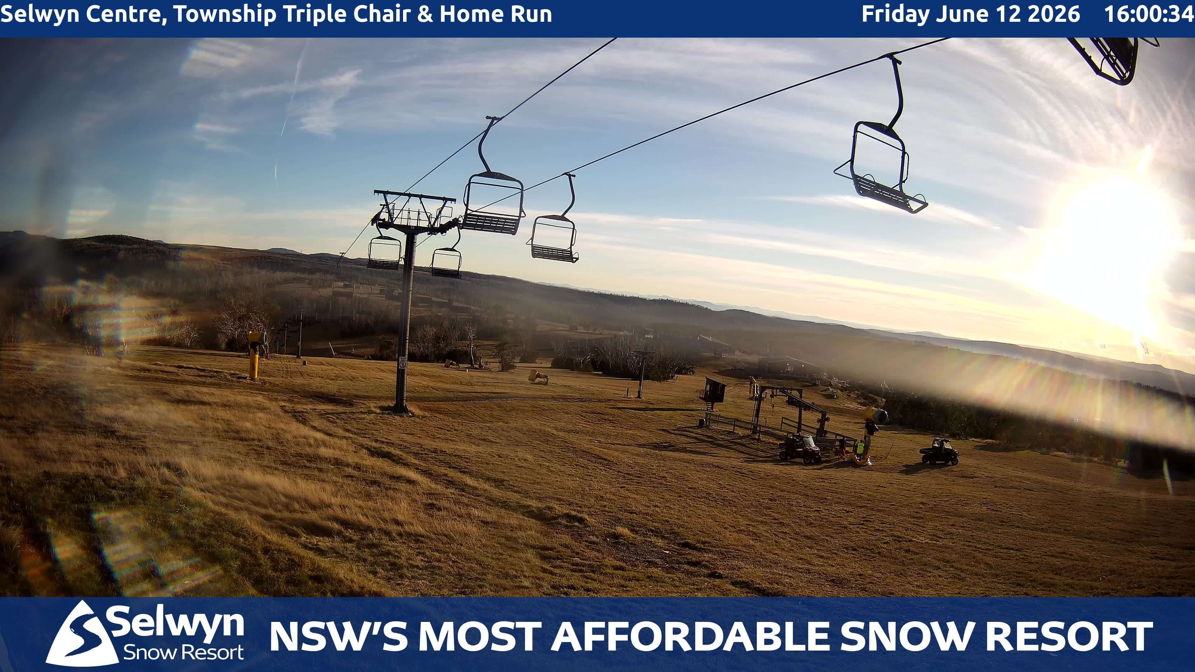 Selwyn Snow Resort Selwyn Centre, Township Triple Chair and Home Run snow cam captured at 12 June 2026, 6:04 am
