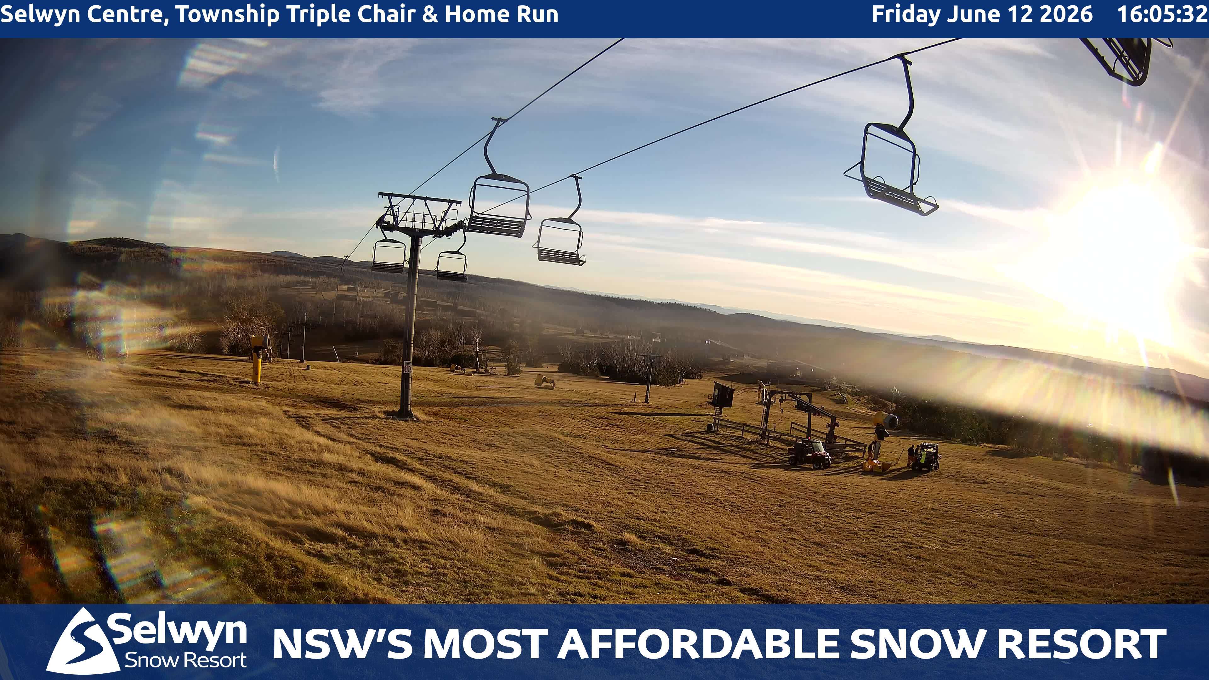 Selwyn Snow Resort Selwyn Centre, Township Triple Chair and Home Run snow cam captured at 12 June 2026, 6:10 am