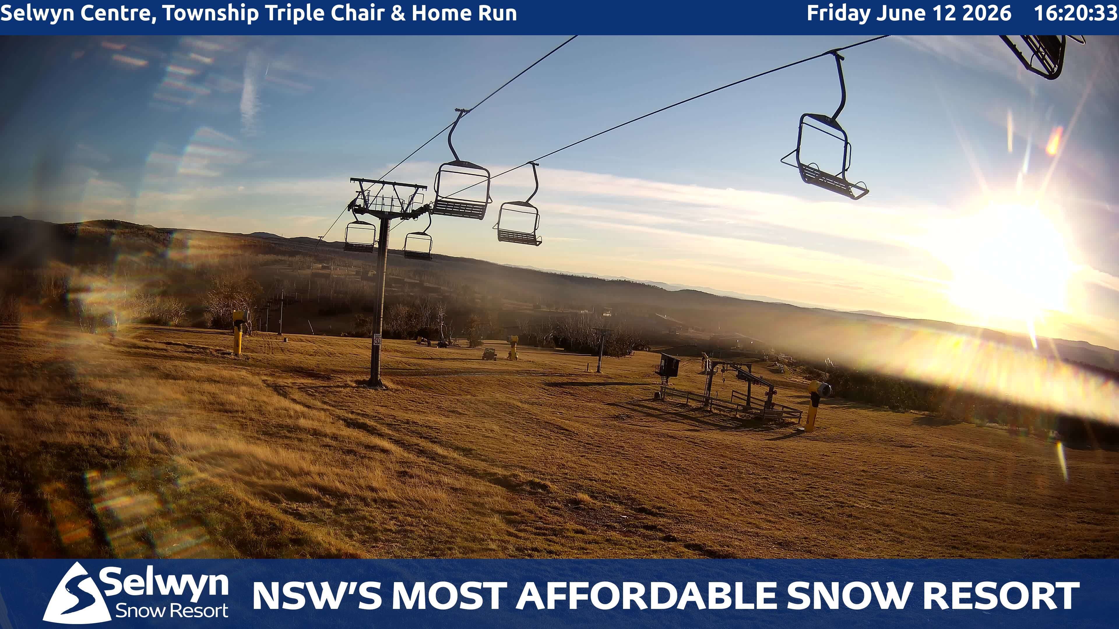 Selwyn Snow Resort Selwyn Centre, Township Triple Chair and Home Run snow cam captured at 12 June 2026, 6:22 am